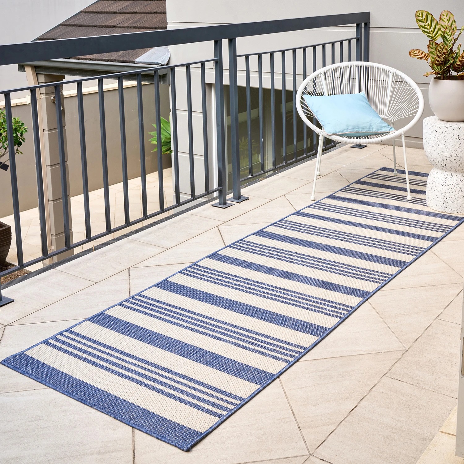 1 Common Ground Rugs Portman Alvi 400x80cm - Large Runner Power Loomed Pet Friendly Outdoor Rug - Blue, 1 of 9