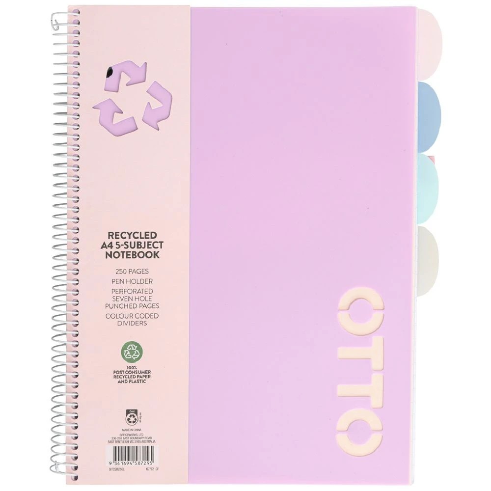 1 Otto A4 5 Subject Book 250 Page Lilac, 1 of 5