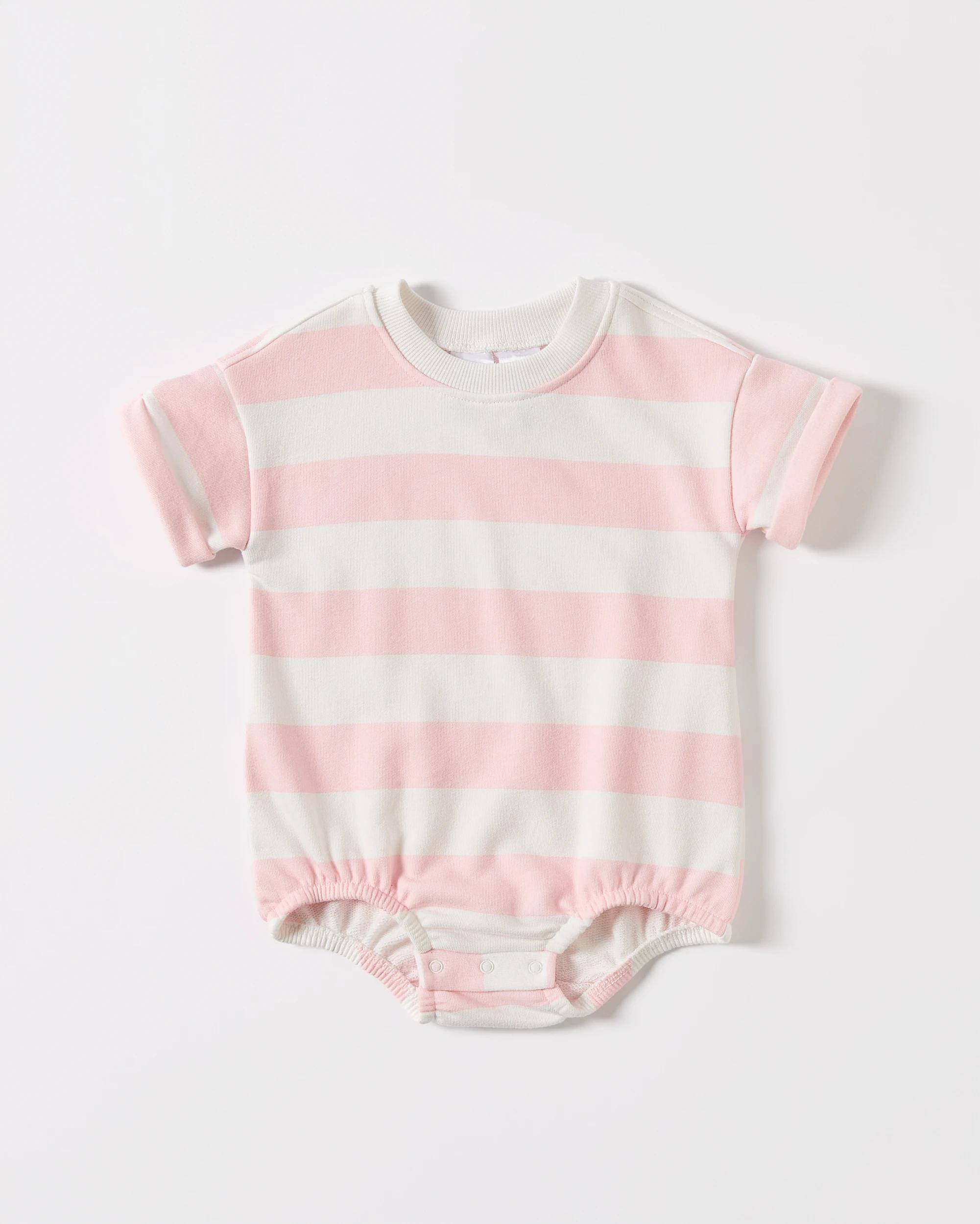 1 Short Sleeve Terry Bodysuit Pink Strip, 1 of 3