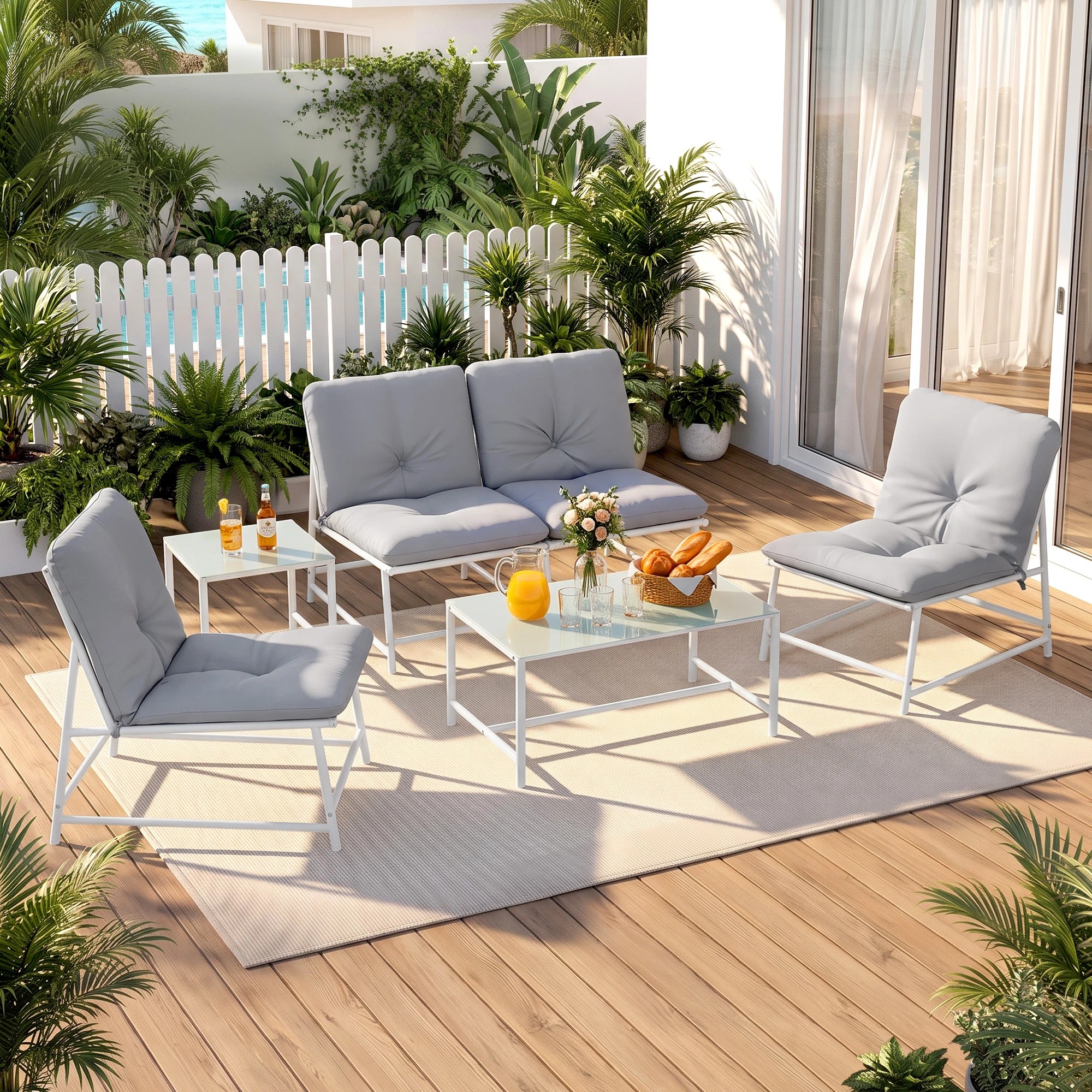 4 Gardeon 5-Piece Outdoor Sofa Set with Cushions Coffee Table and Lounge Chair Set Patio Furniture - White, 4 of 8
