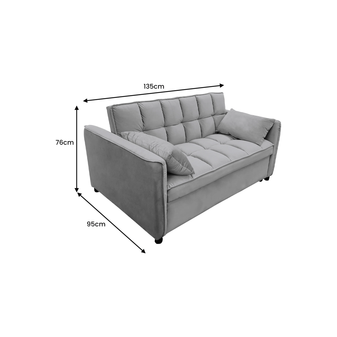 3 Sarantino Quincy 2-seater Velvet Sofa Bed In Dark Grey With Wooden Frame And Tufted Design, 3 of 9