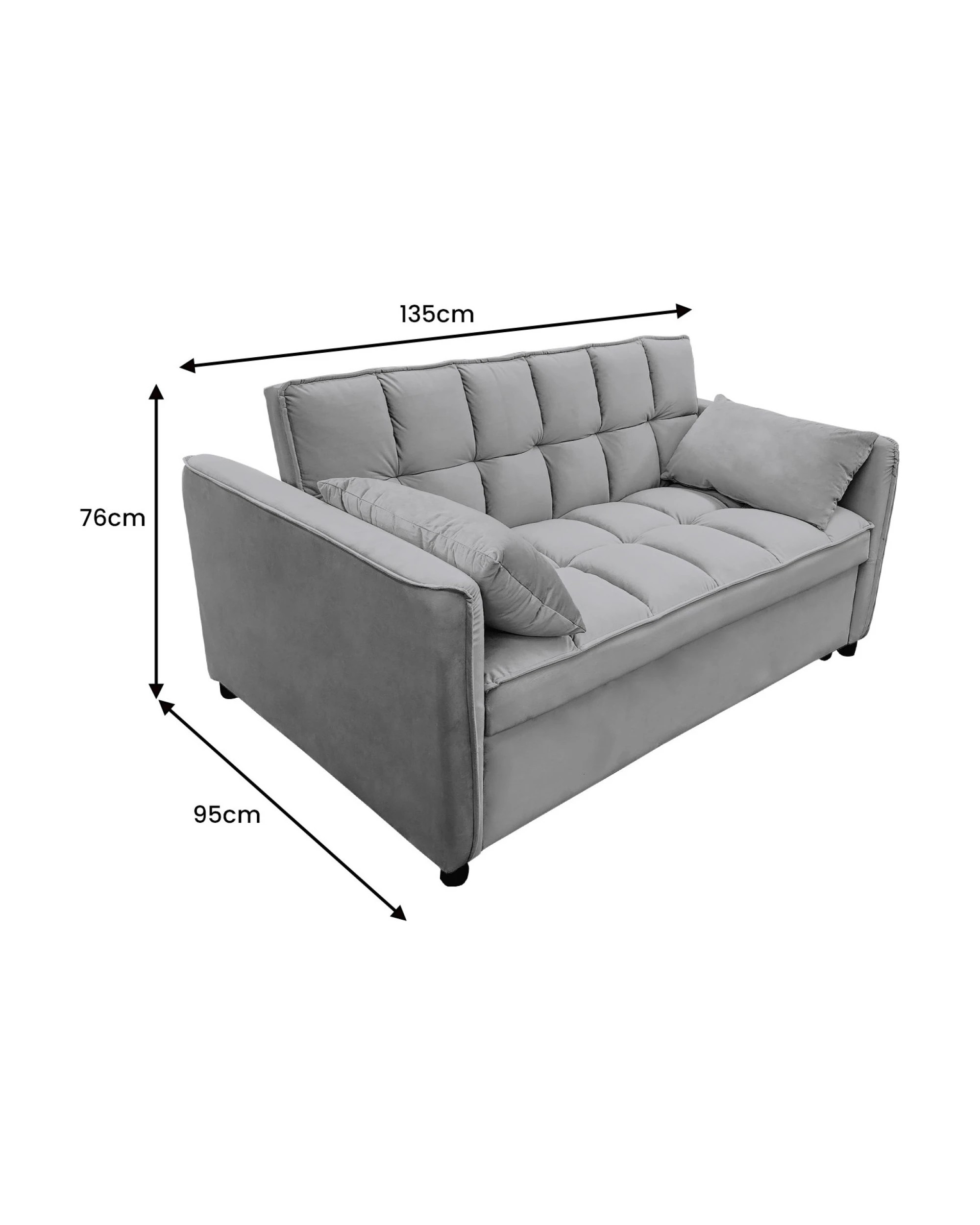 3 Sarantino Quincy 2-seater Velvet Sofa Bed In Dark Grey With Wooden Frame And Tufted Design, 3 of 9