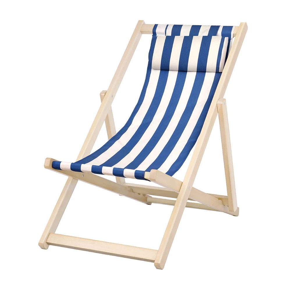 1 Gardeon Outdoor Deck Chair Wooden Sun Lounge Folding Beach Patio Furniture - Blue, 1 of 8