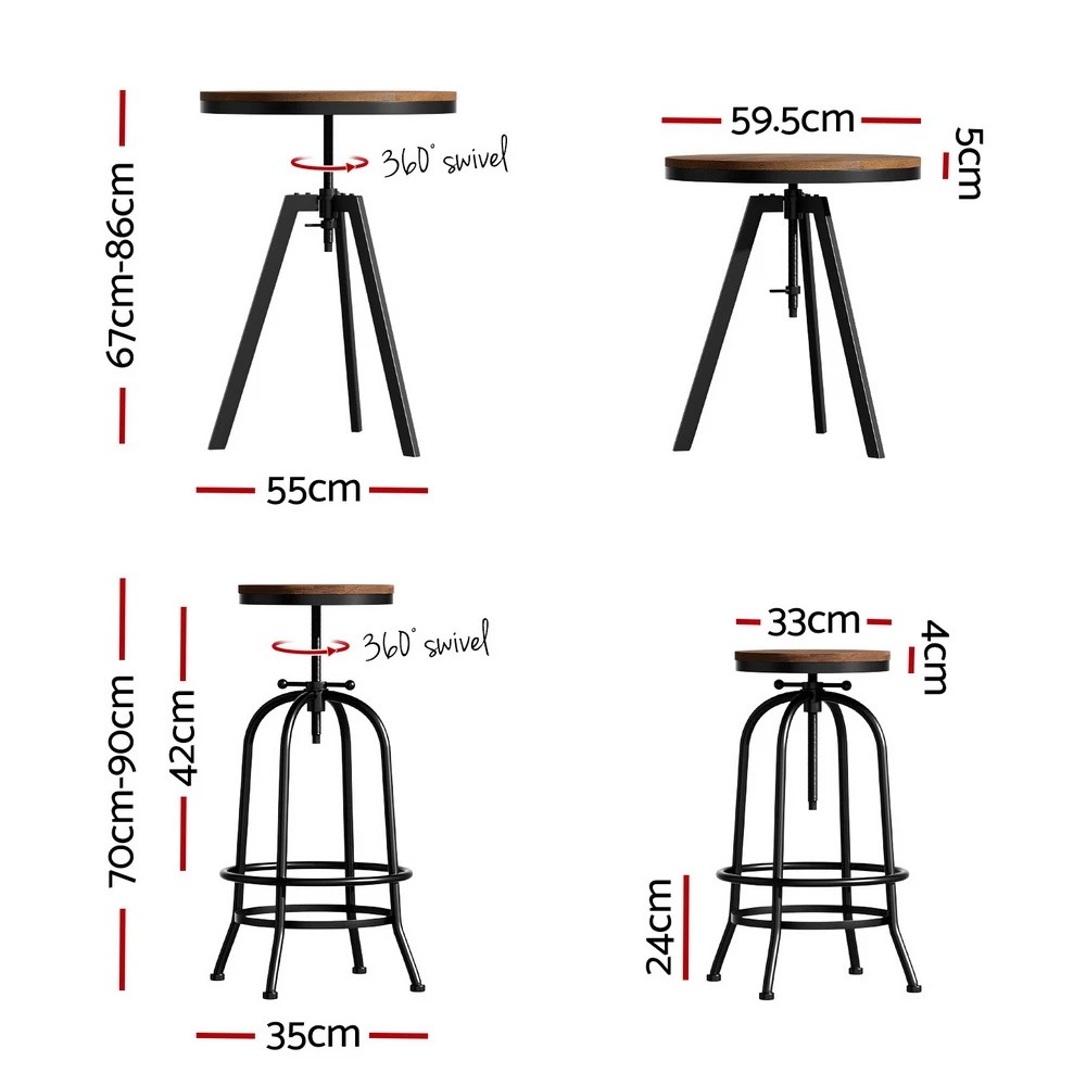 2 Artiss Bar Table Stools Set Dining Desk Industrial Kitchen Chairs Cafe - Multi, 2 of 6