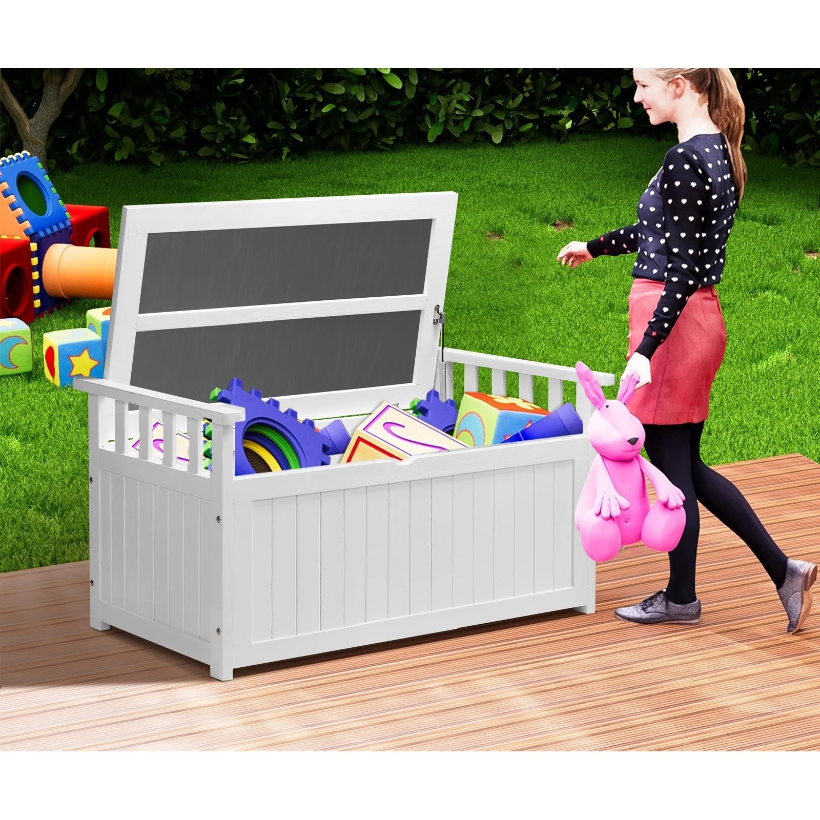 5 Livsip Outdoor Storage Box Wooden Garden Bench Chest Tool Container L - White, 5 of 7