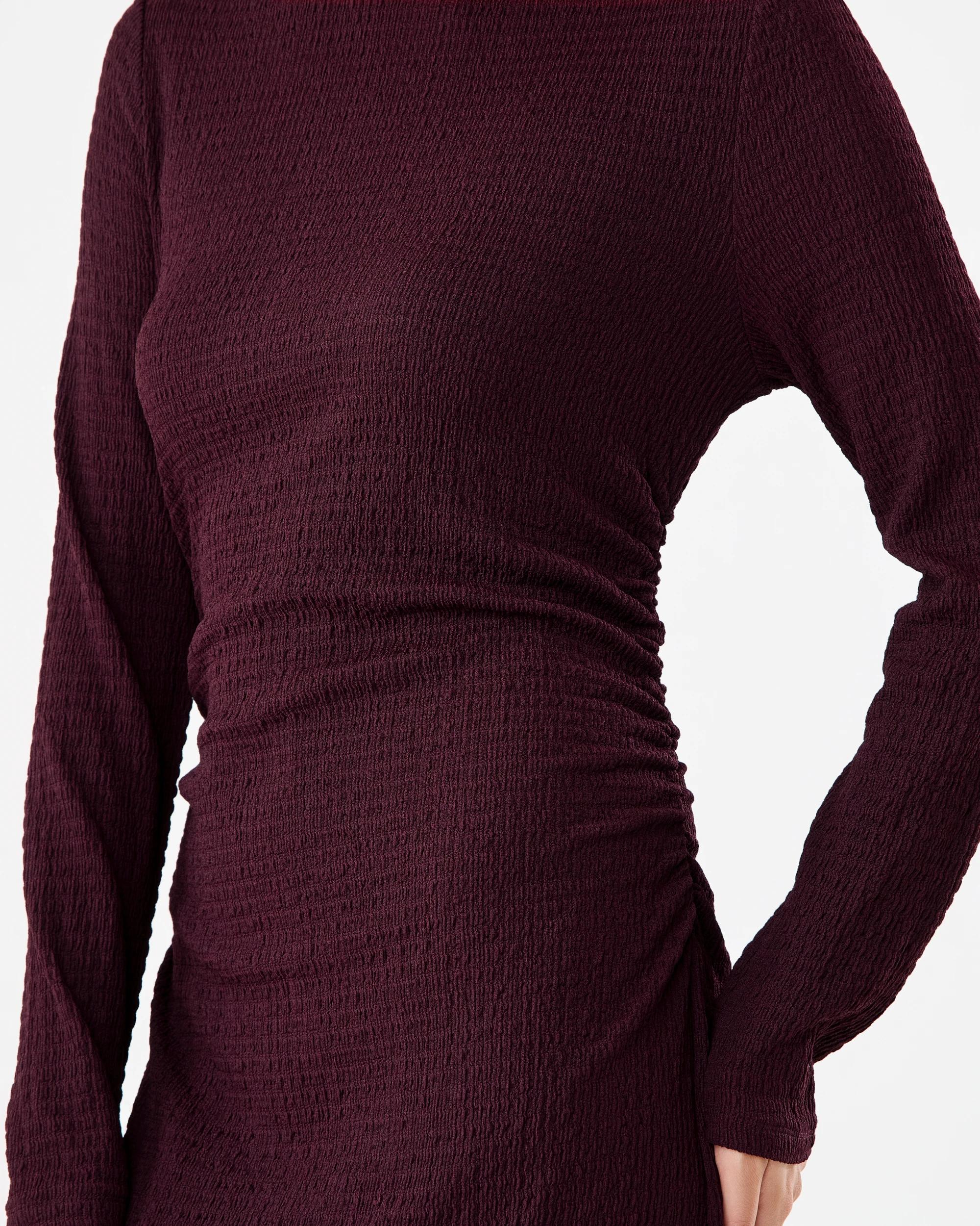 8 Long Sleeve Crinkle Ruched Midi Dress Red Royale, 8 of 8