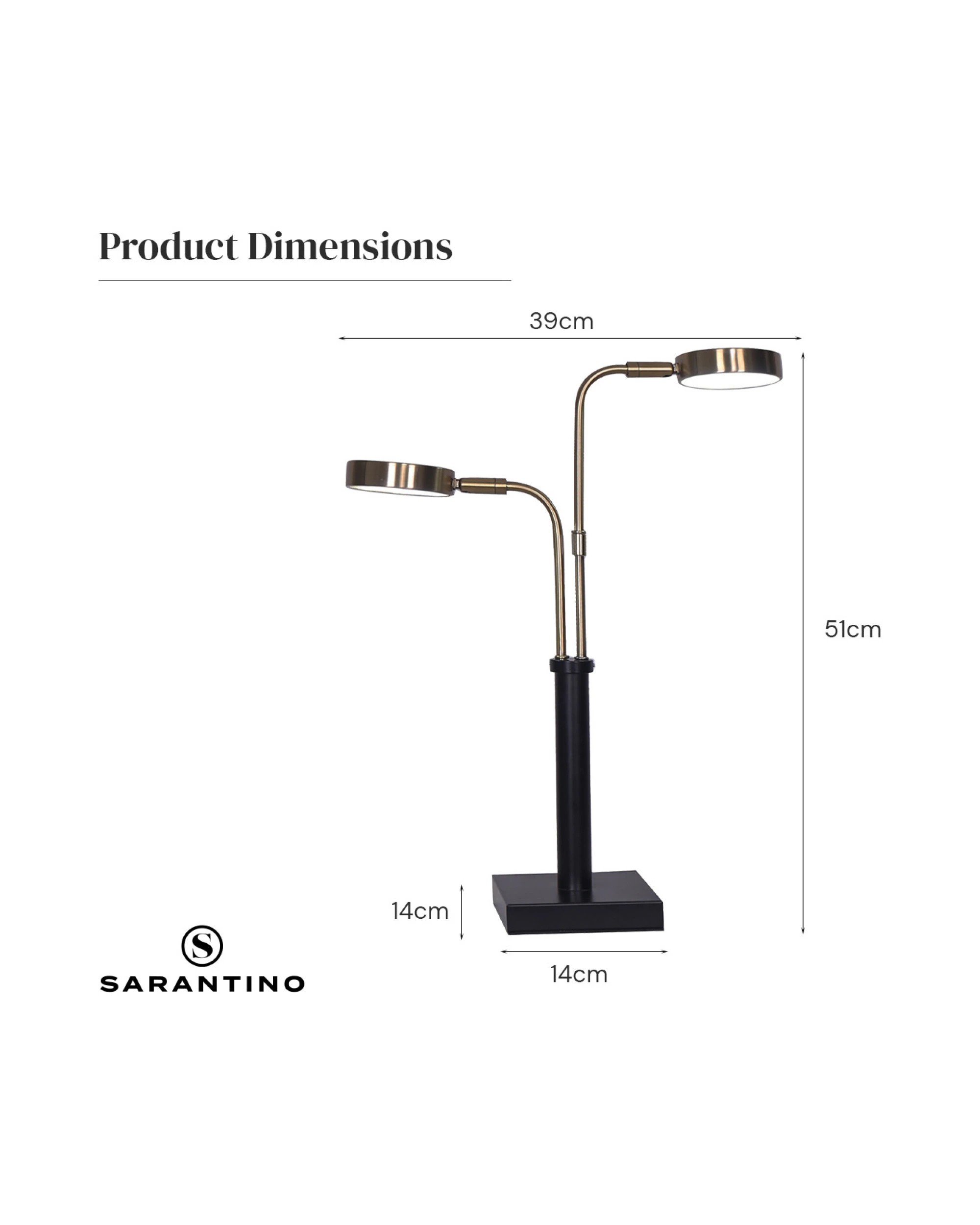 8 Sarantino LED Metal Table Lamp with 2 Lights Brushed Gold Black Finish, 8 of 10