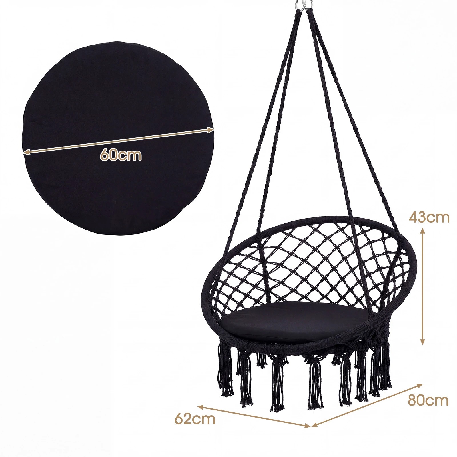 2 Costway Macrame Hammock Chair Boho Rope Hanging Swing Chair - Black, 2 of 4