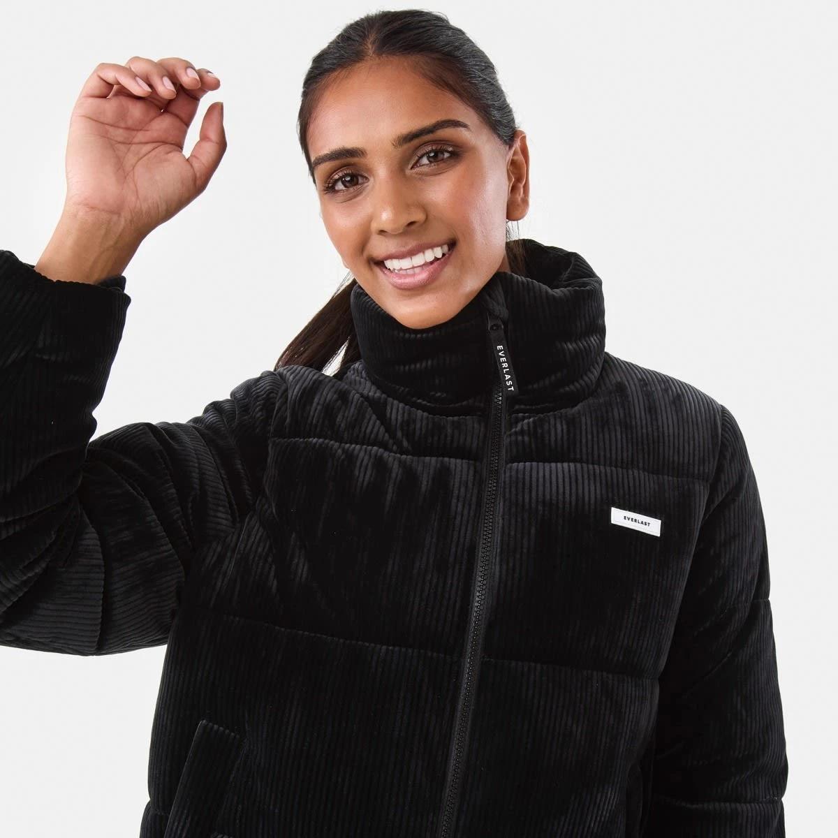 6 Everlast Womens Ribbed Velour Puffer Jacket Black, 6 of 8