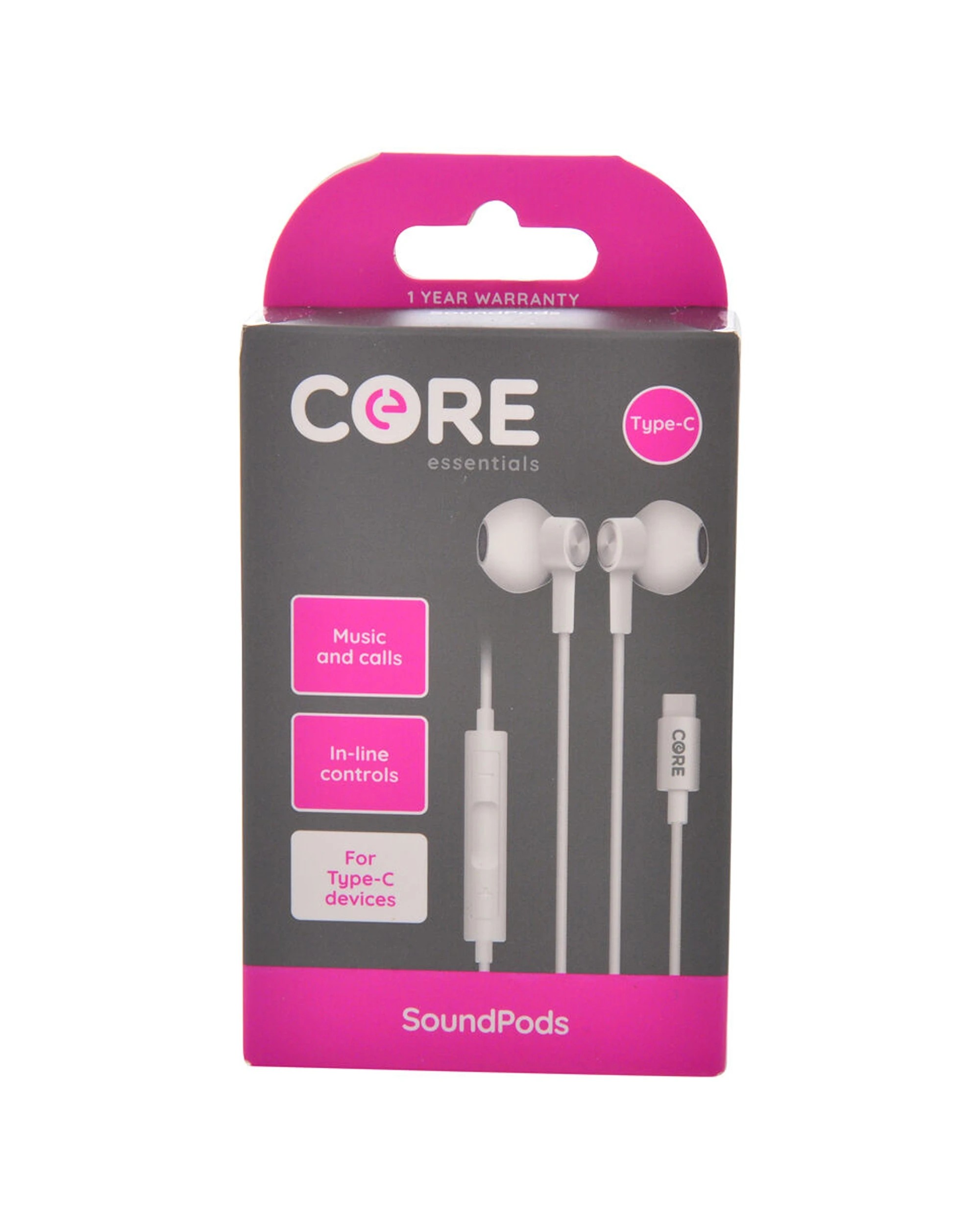 1 CORE USB-C Soundpods Earphones Wired With Mic Inline Controls 1.2m Cable
 - white, 1 of 3