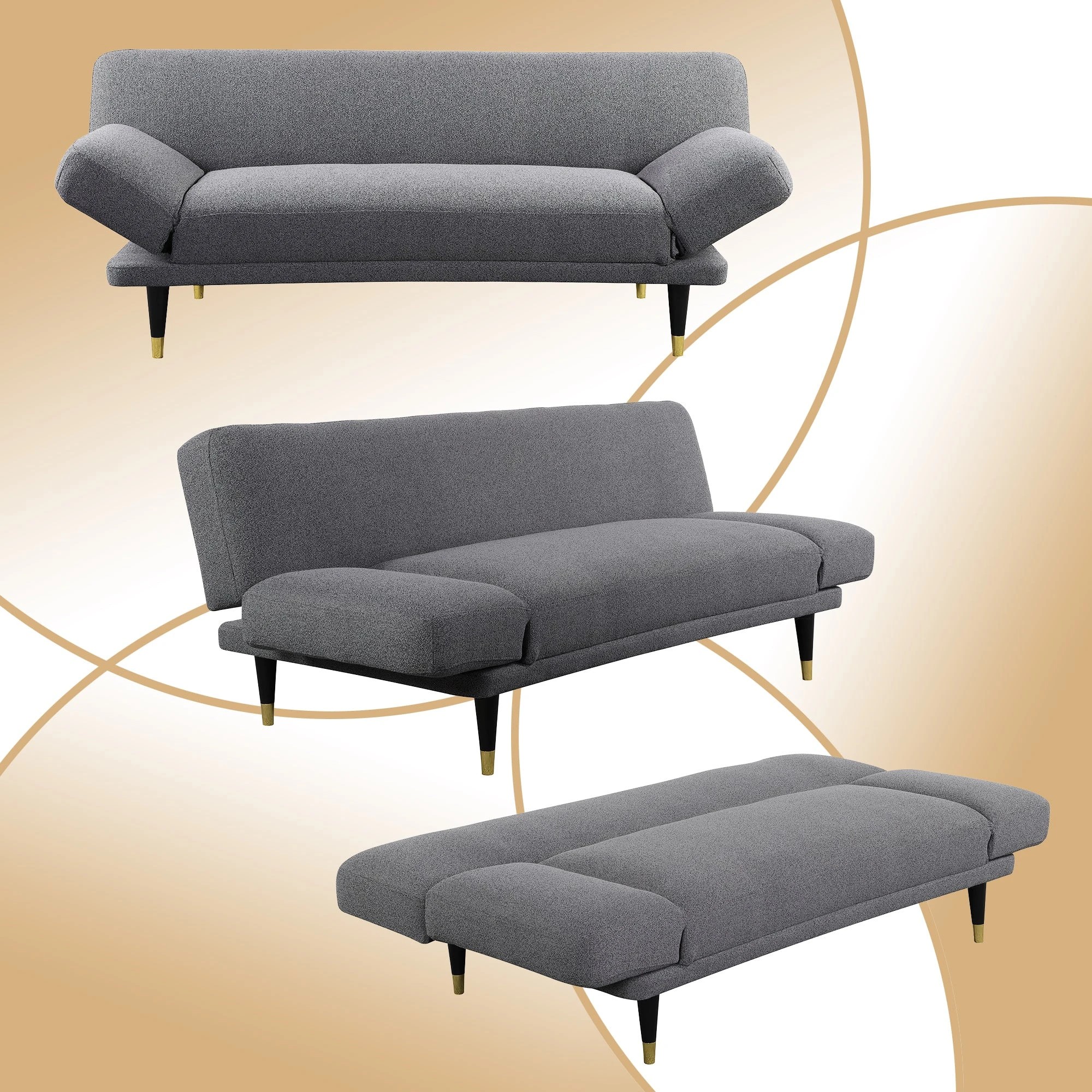 4 Foret Sofa Bed Futon Recliner Fabric Lounge Couch Convertible Grey 3-seater, 4 of 6