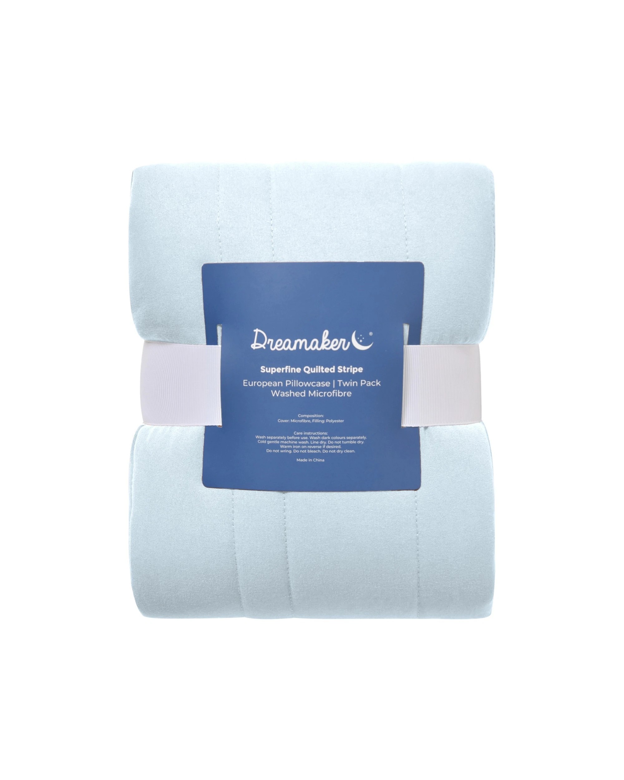 6 Dreamaker Superfine Washed Microfibre Stripe Quilted European Pillowcase Twin Pack - Ice Blue, 6 of 6