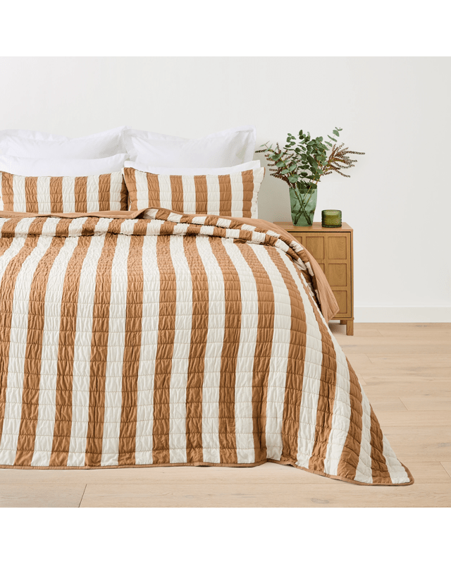 Reversible Stripe Coverlet Set - Queen/King Bed, B
