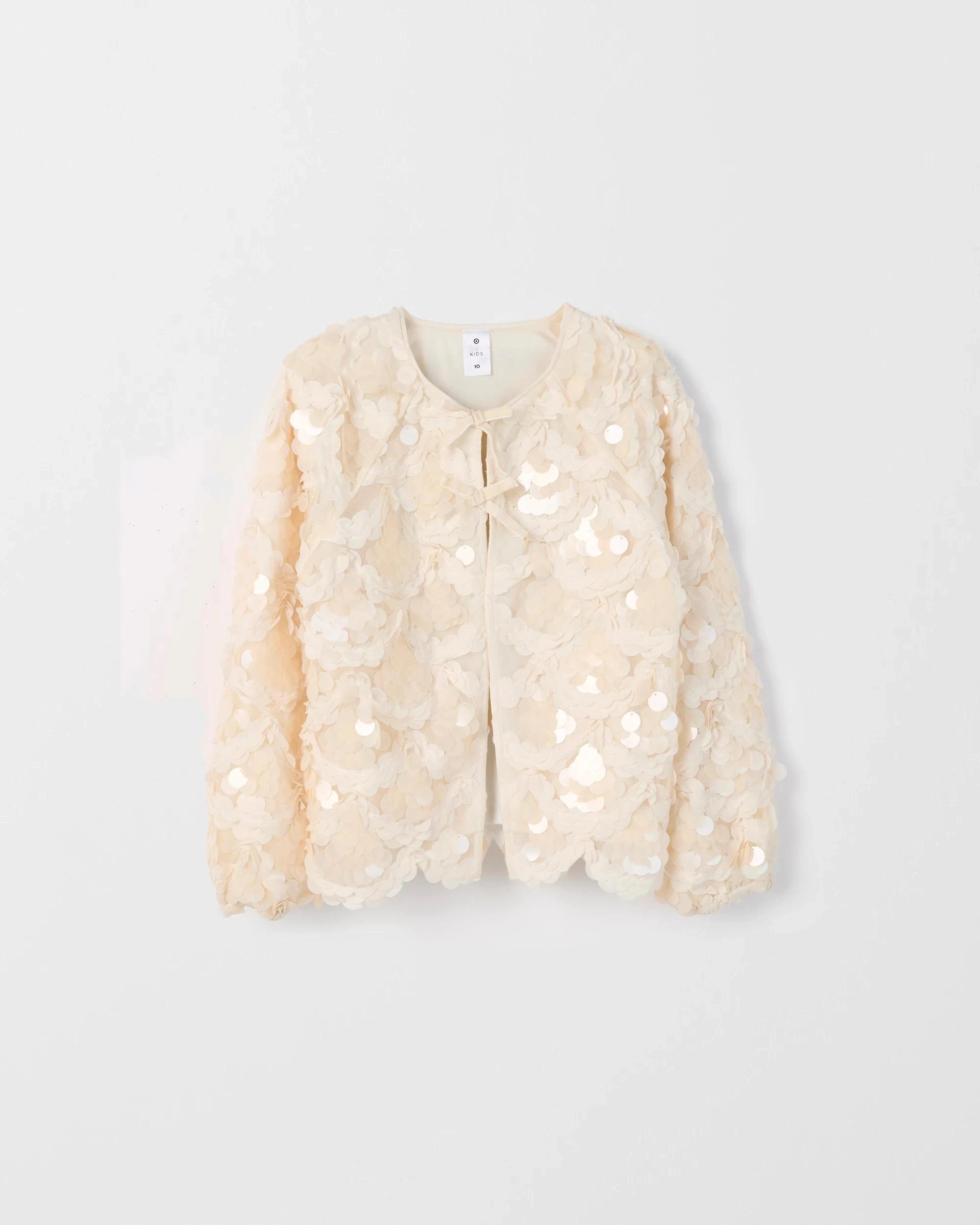 6 Target Kids Sequin Lightweight Tie Front Occasion Jacket CREAM, 6 of 7