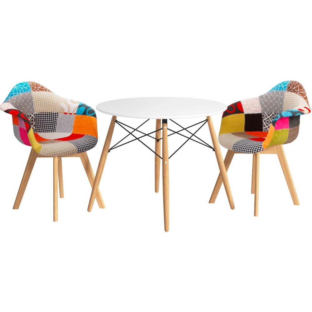 1 1 Artiss Dining Table and 2 Chairs Set DSW 90cm - Multi, 1 of 6