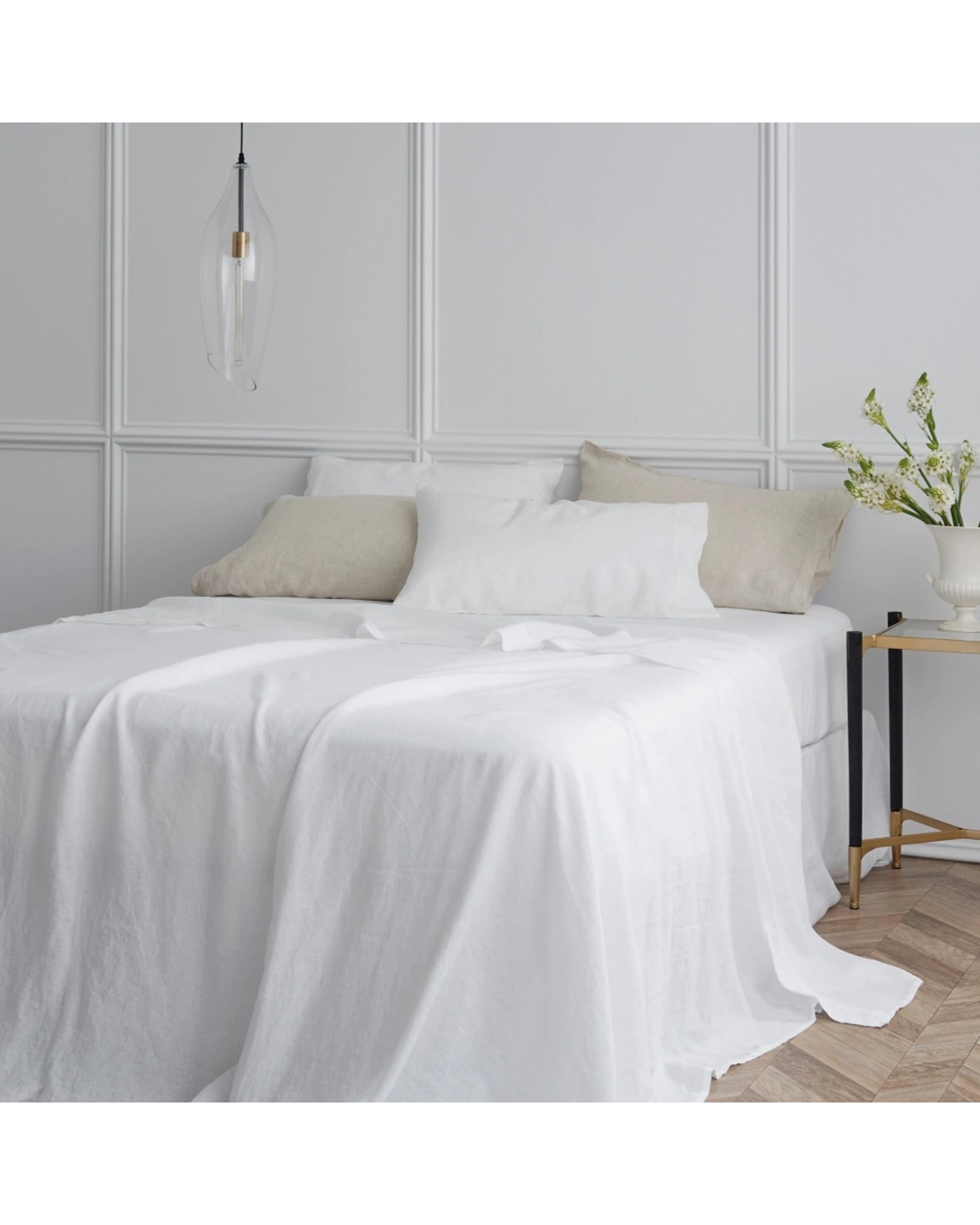 1 Bedding co Sheet Set 100% French Flax Linen Soft Breathable - King Single Bed - White, 1 of 5