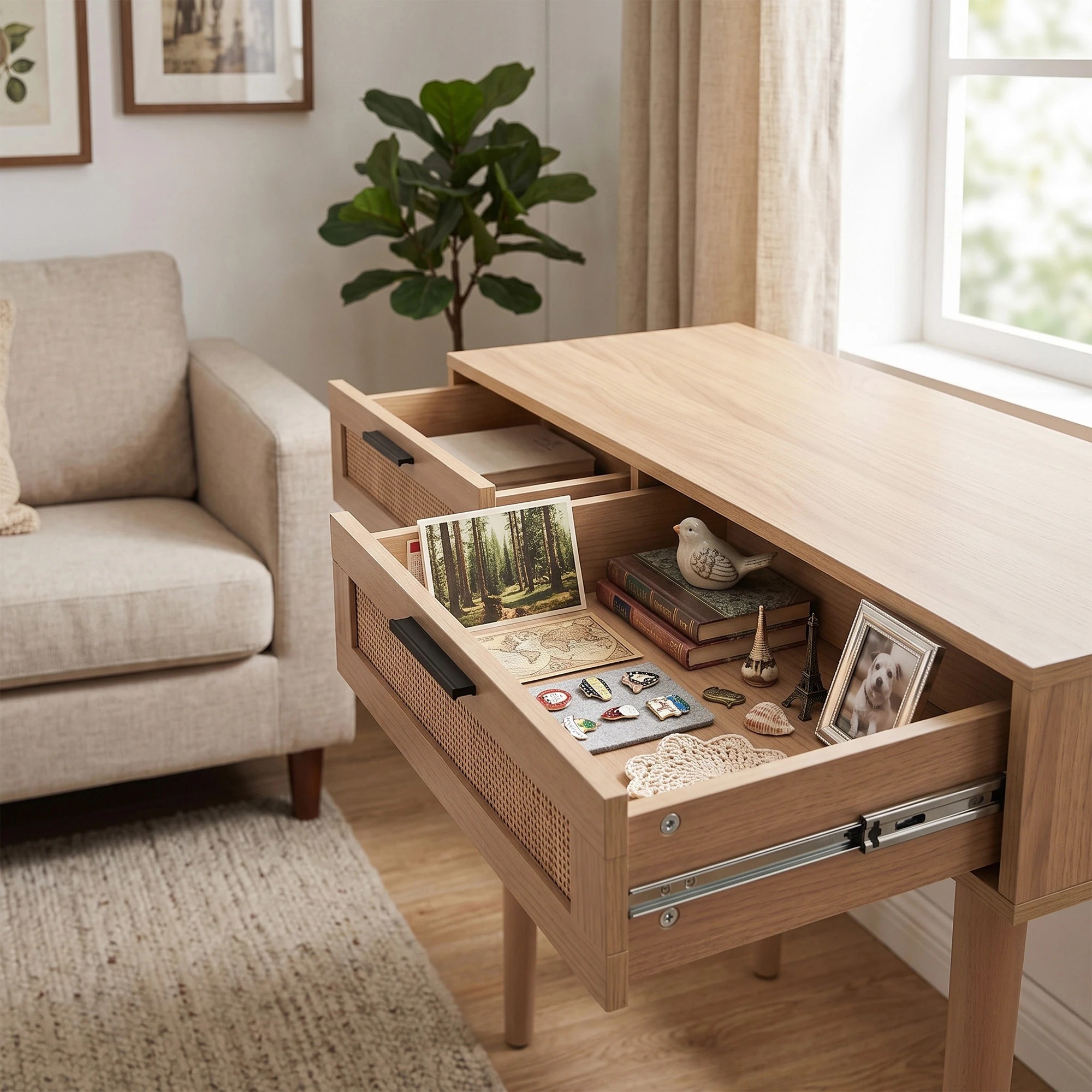 8 Artiss Console Table 2 Rattan Drawers - Natural, 8 of 8