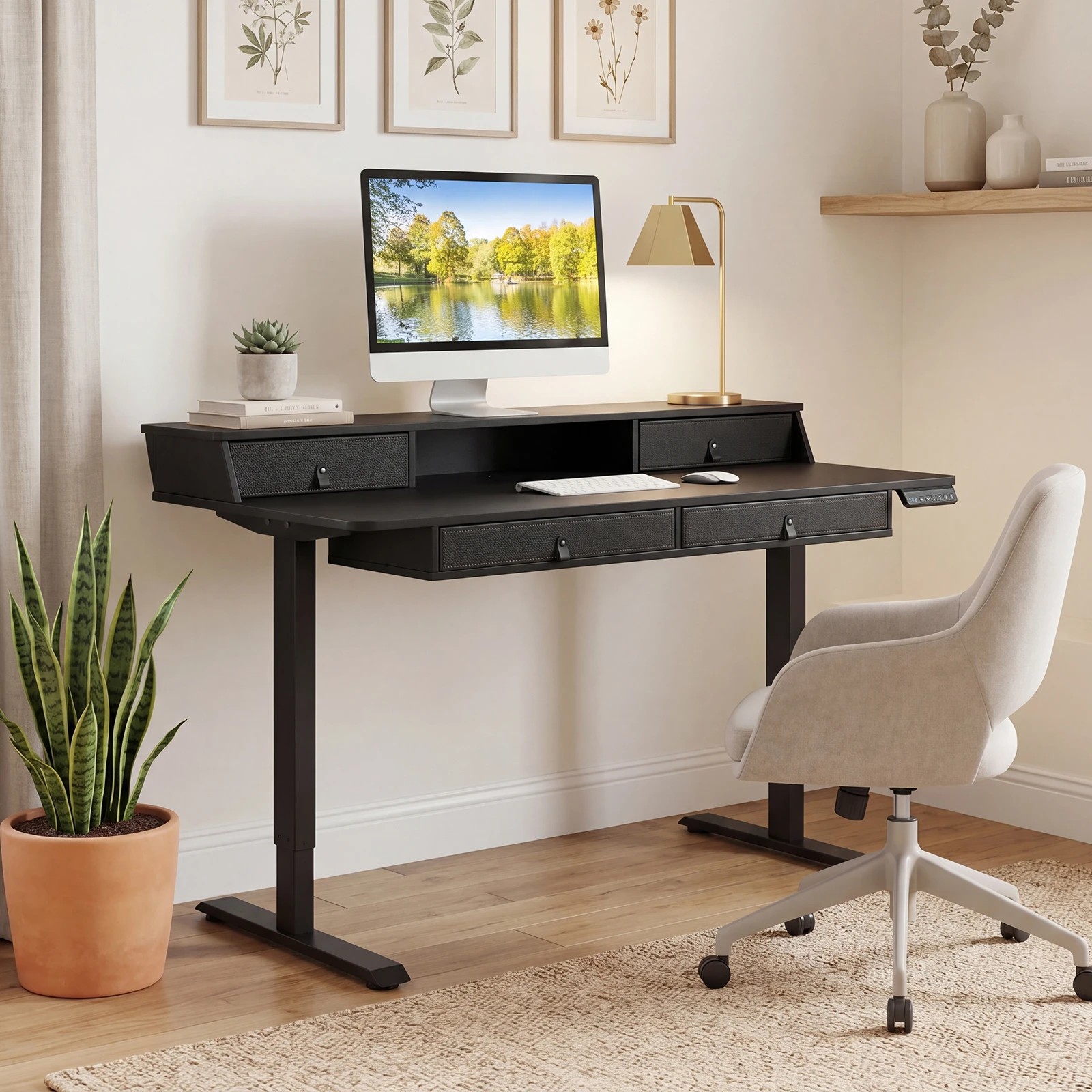 3 Costway 140cm Electric Standing Desk Height Adjustable Stand Up Desk Home Office - Black, 3 of 6