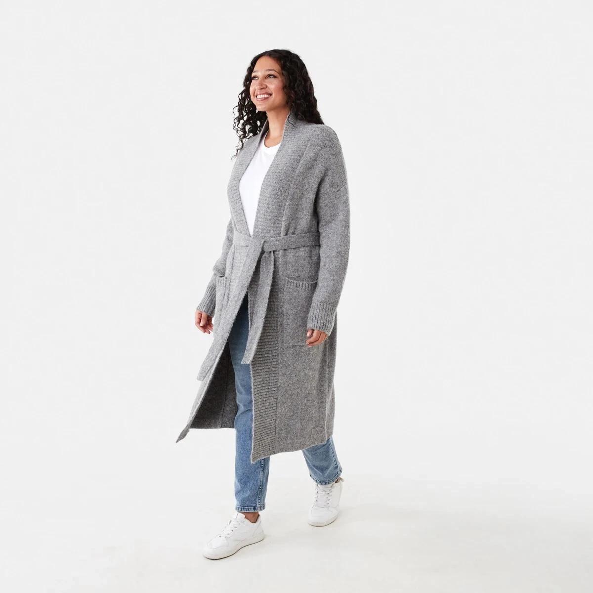 2 Longline Fluffy Cardigan Grey Marle, 2 of 7