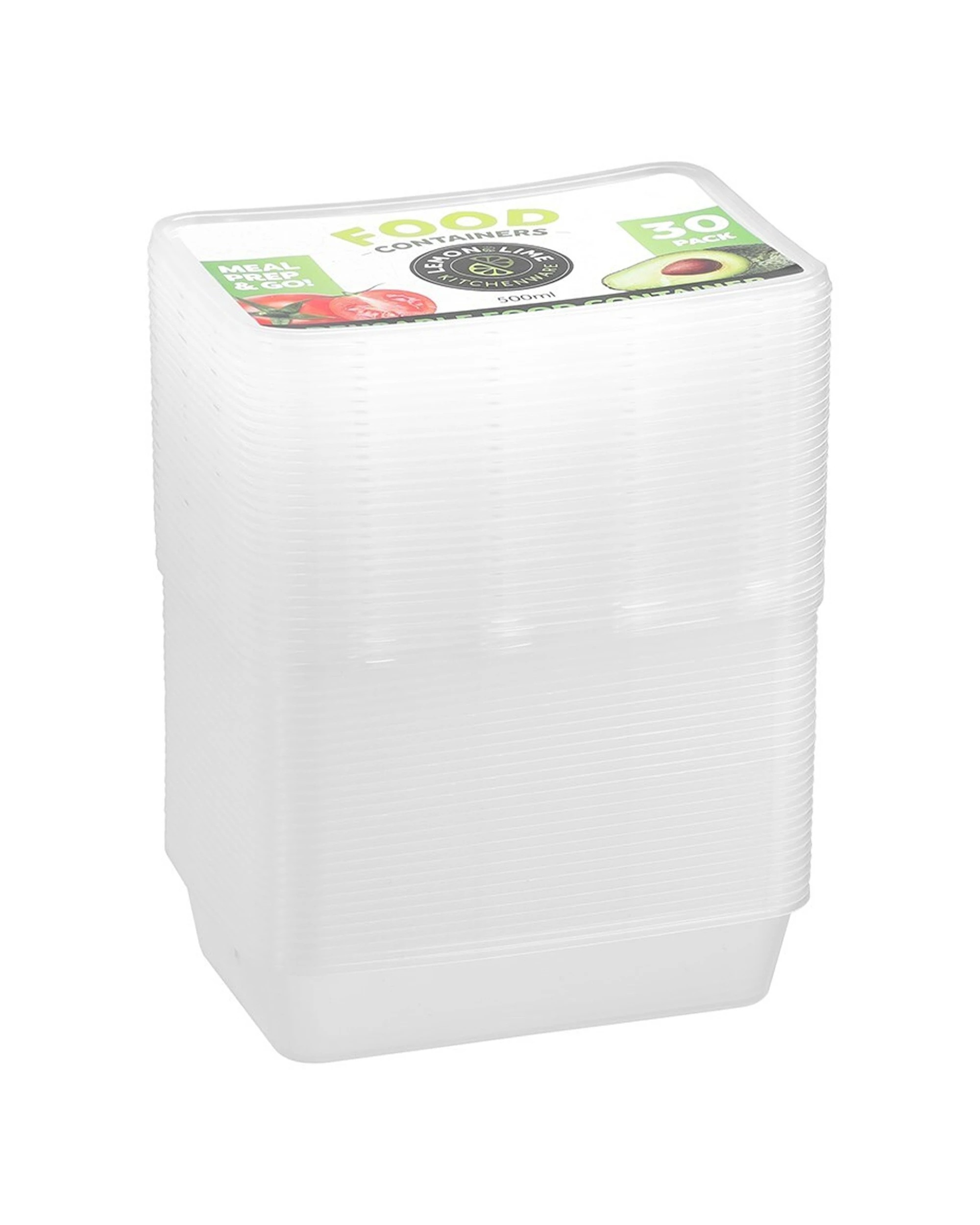 2 30pk Lemon & Lime Reusable 500ml Rectangle Food Container/storage W/ Lid Clear
 - Clear, 2 of 5
