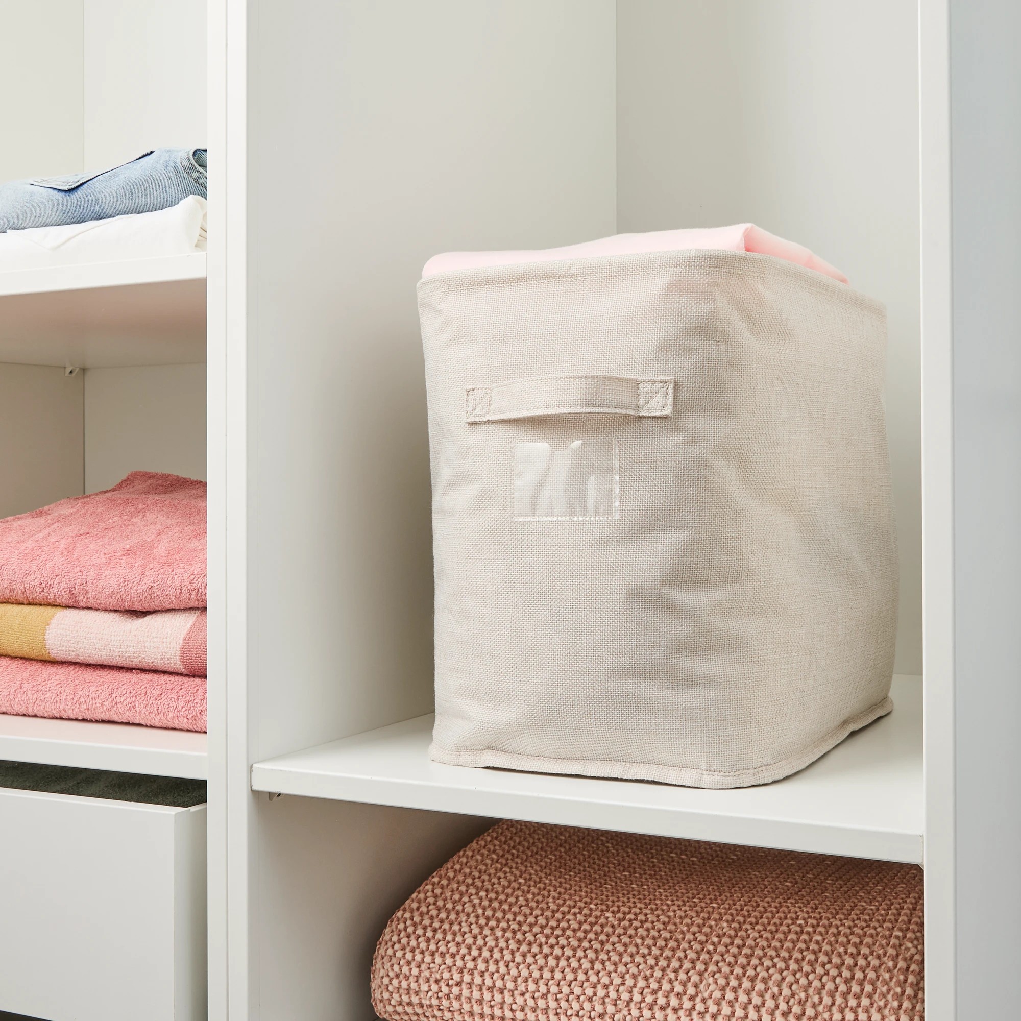 1 Linen Look Tall Narrow Organiser - Beige, 1 of 9