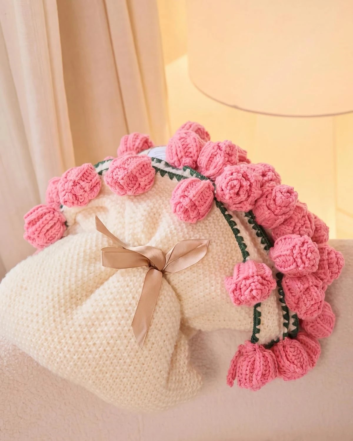 6 Gioia Casa 3-in-1 Round Rosebud Knit Throw  130cm - Pink, 6 of 7