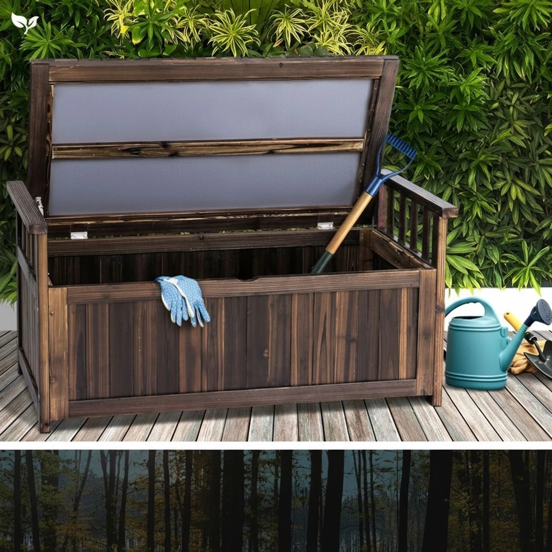 5 Gardeon Outdoor Storage Bench Box Wooden Garden Toy Tool Shed Patio Furniture - Charcoal, 5 of 8