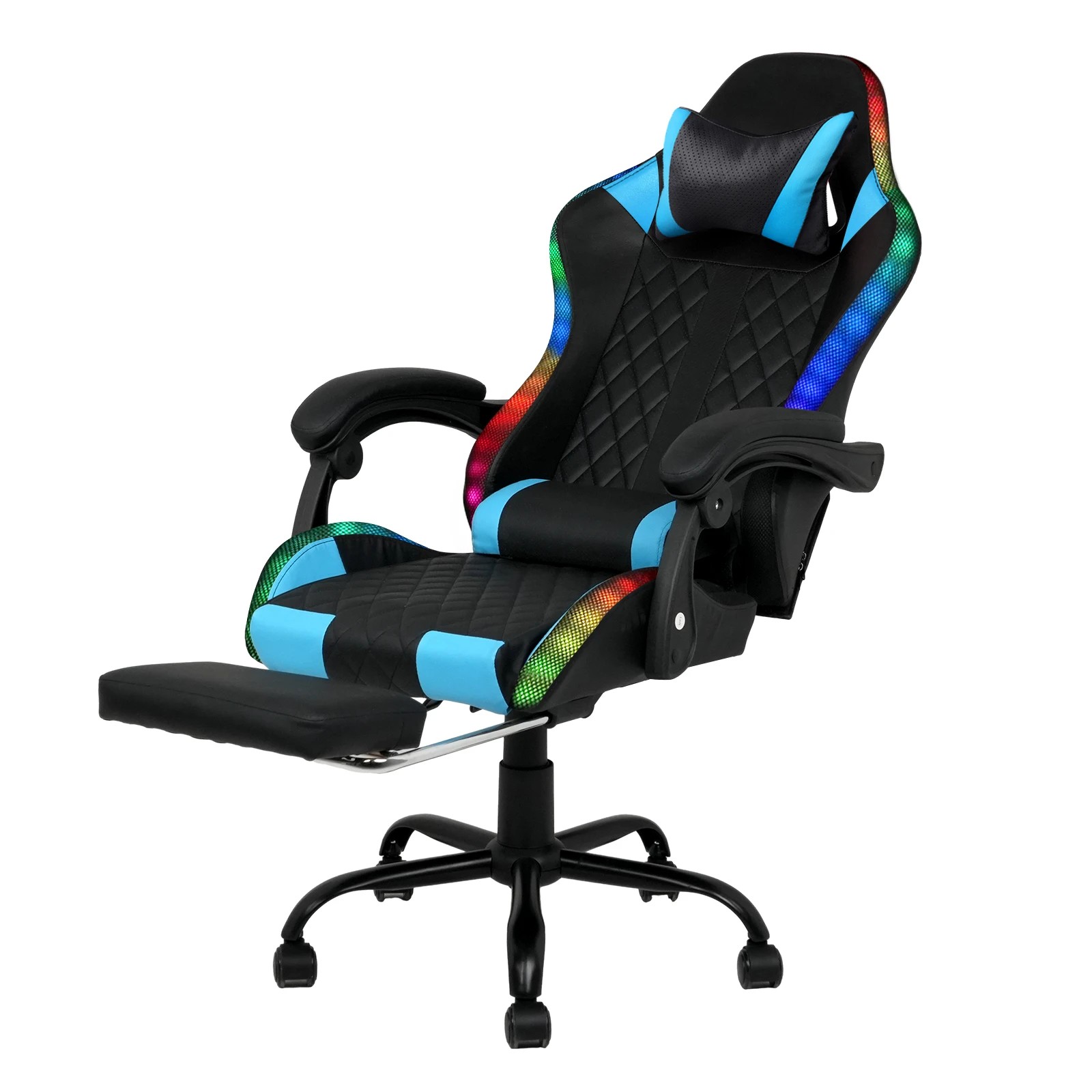 3 Advwin Gaming Chair with Massagers LED Lights 135° Recline - Blue, 3 of 3
