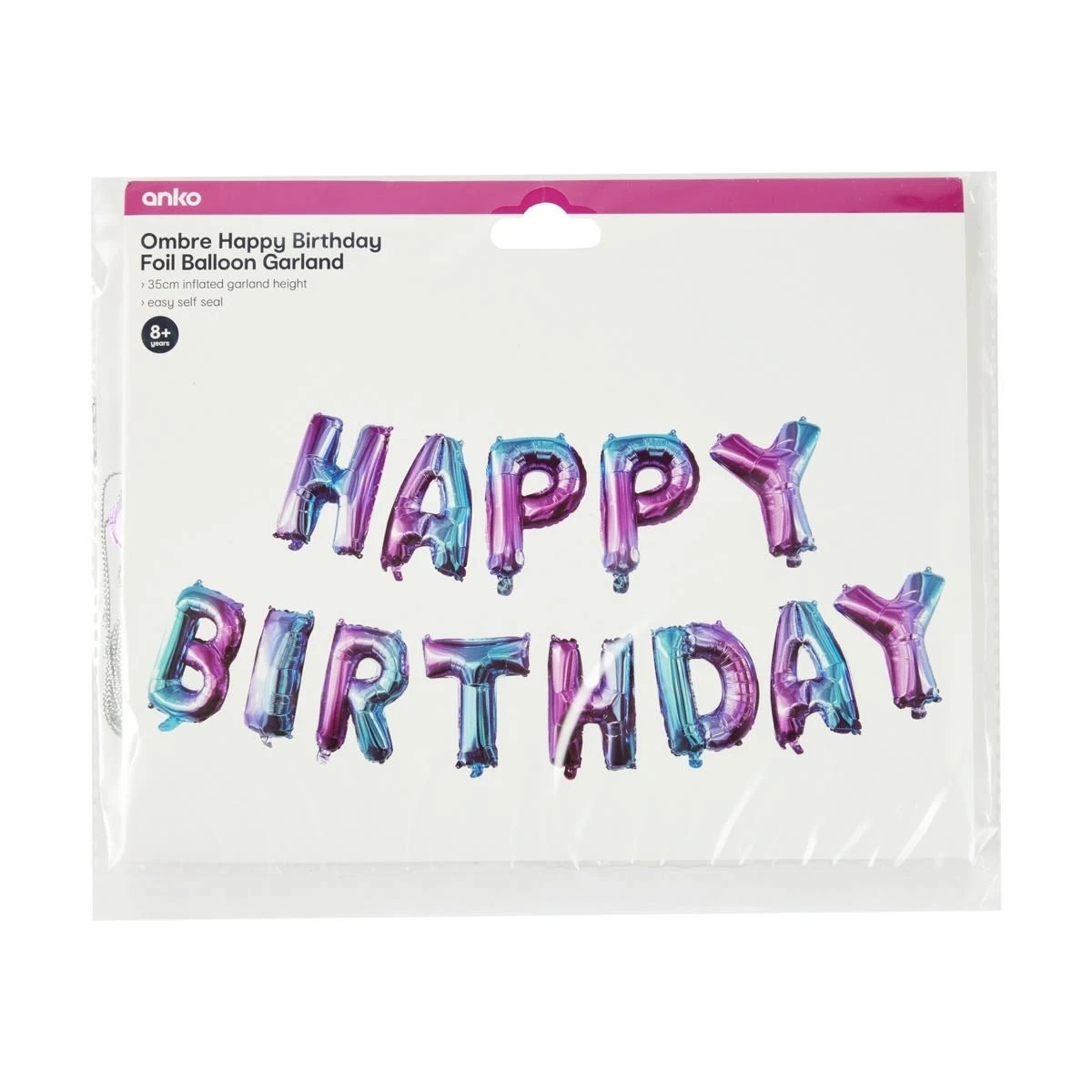 2 Ombre Happy Birthday Foil Balloon Garland, 2 of 2