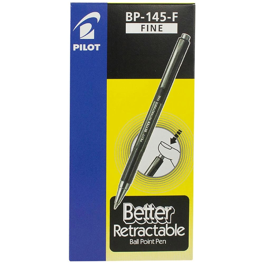 1 PILOT BP-145 Fine Retractable Ballpoint Pens Black 12 Pack, 1 of 2