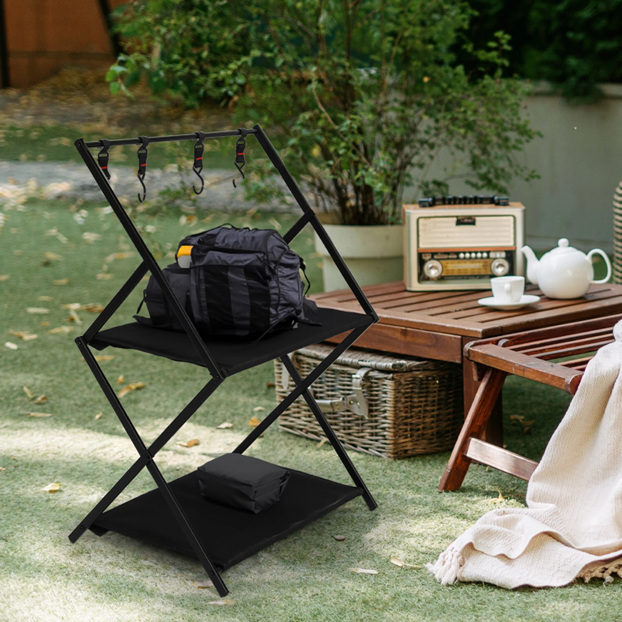 7 Levede Camping Shelves Portable Organiser Rack Holder Foldable BBQ Picnic Table - Black, 7 of 7