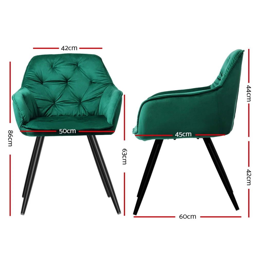2 Artiss Dining Chairs Set of 4 Velvet Diamond Tufted Armchair Green - Green, 2 of 6