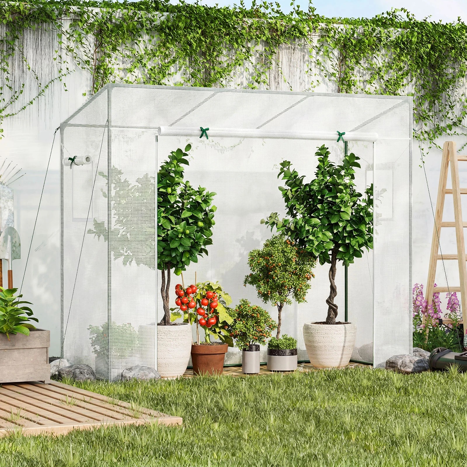 4 Costway Outdoor Portable Mini Greenhouse Garden Shed w/PE Cover Planter Box - White, 4 of 4