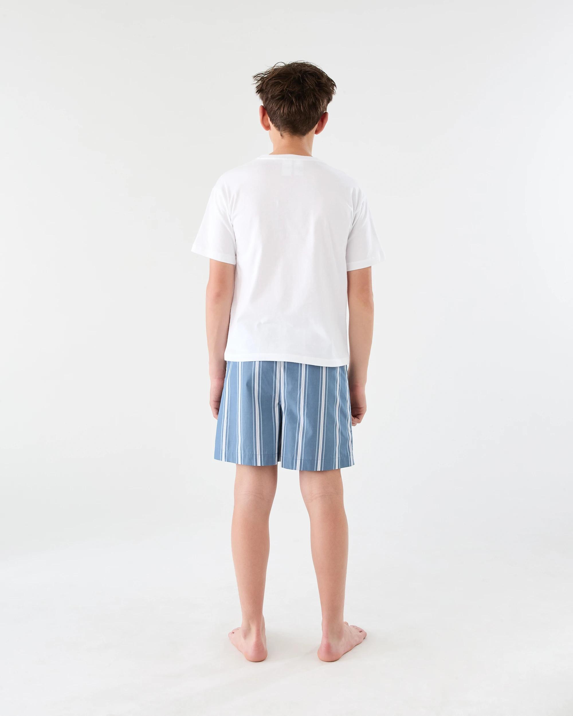 2 Short Sleeve Knit Woven Pyjama Set BLUE STRIPES, 2 of 4