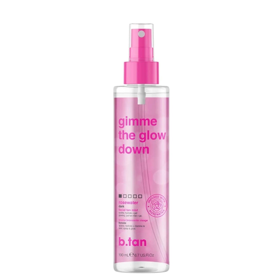 1 b.tan Gimme the Glow Down Facial Tan Mist 190ml - Rosewater Dark, 1 of 5