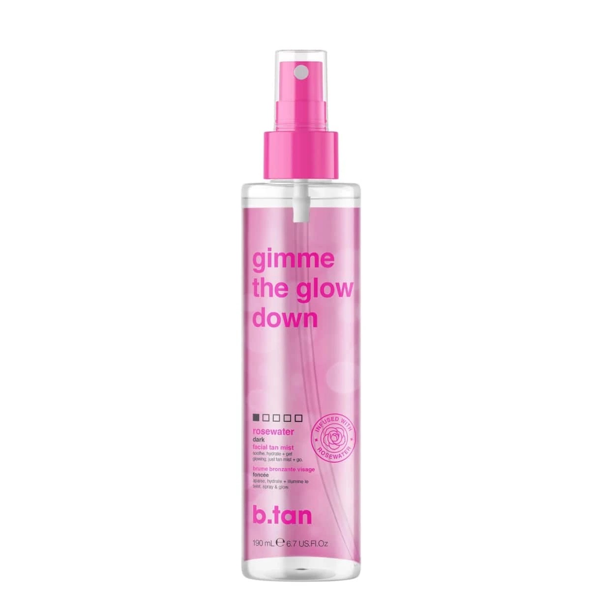 1 b.tan Gimme the Glow Down Facial Tan Mist 190ml - Rosewater Dark, 1 of 5
