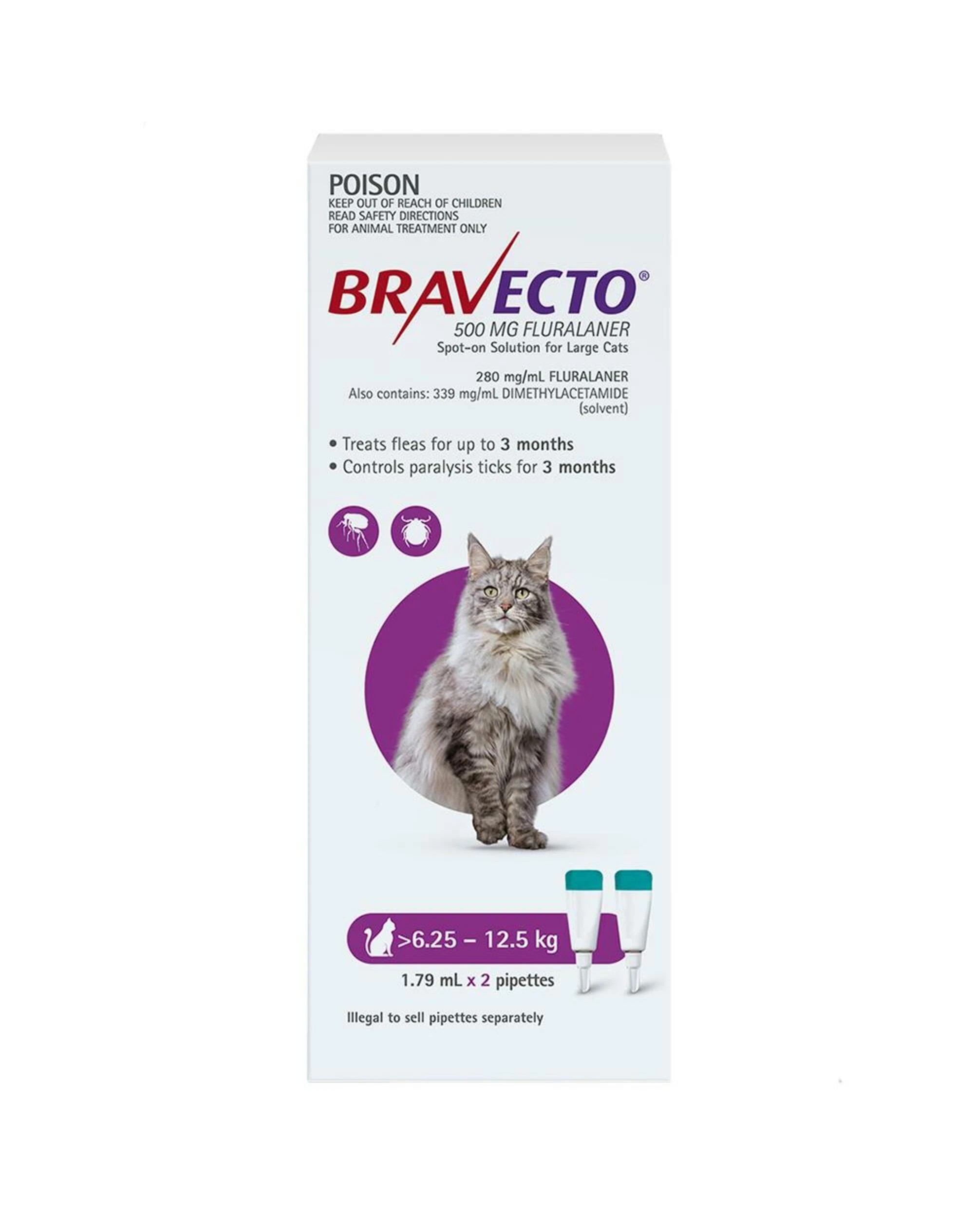1 Bravecto Spot On For Large Cats (6.25 - 12.5kg) Purple, 1 of 1