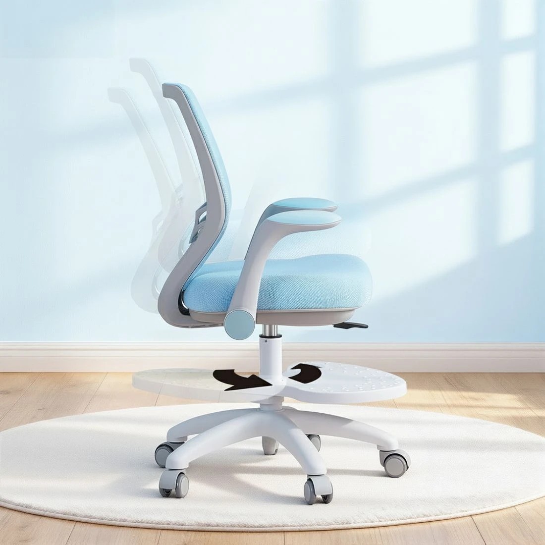 4 Keezi Kids Ergonomic Study Chair Adjustable w/ Wheels Footrest - Blue, 4 of 6