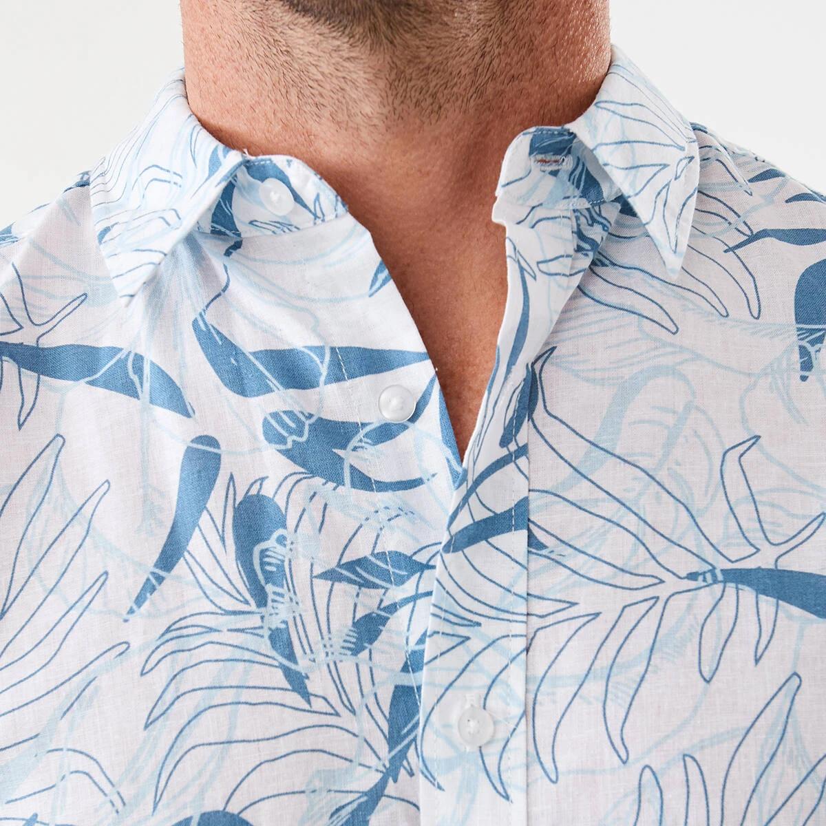 5 Short Sleeve Print Linen Blend Shirt Wht Floral, 5 of 6