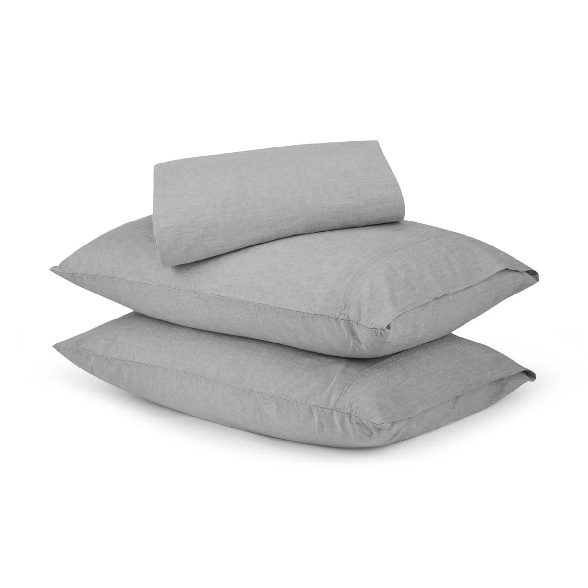 1 Stonewashed Chambray Cotton Sheet Set - King Bed, Grey, 1 of 7
