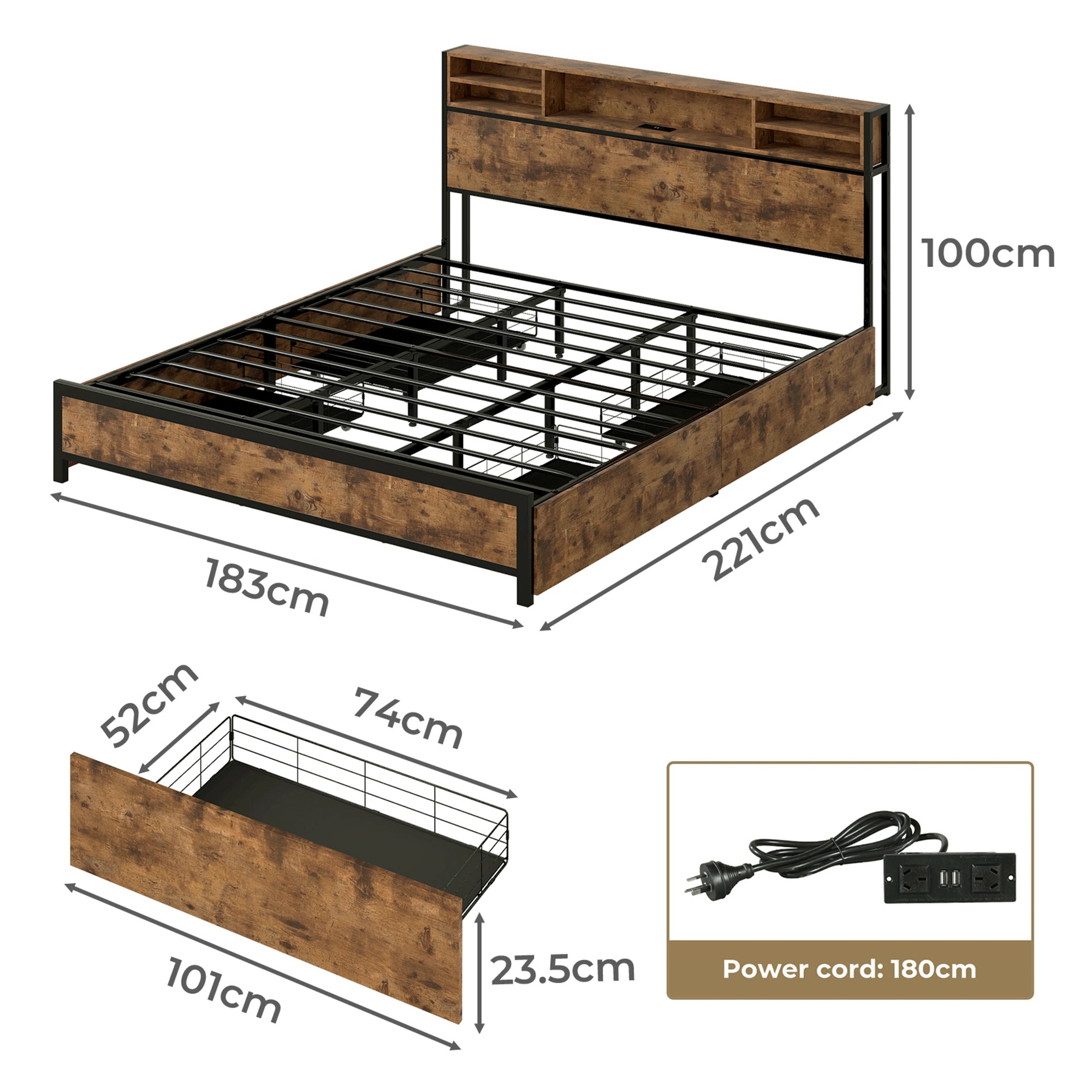 3 Levede King Bed Frame with LED and Charging Station, 3 of 9