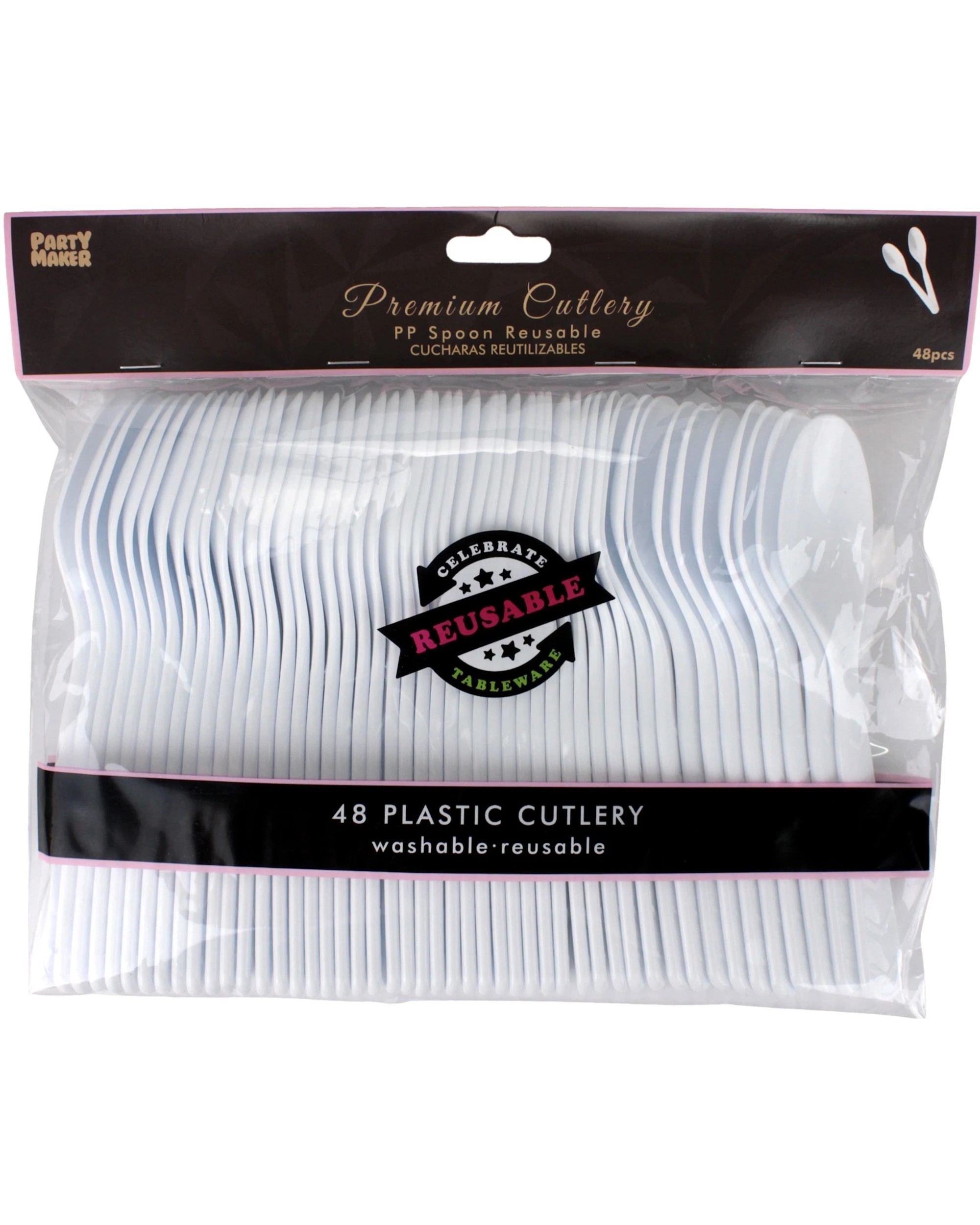 2 Party Maker Reusable Premium Plastic Spoons Pack of 48 - White, 2 of 3