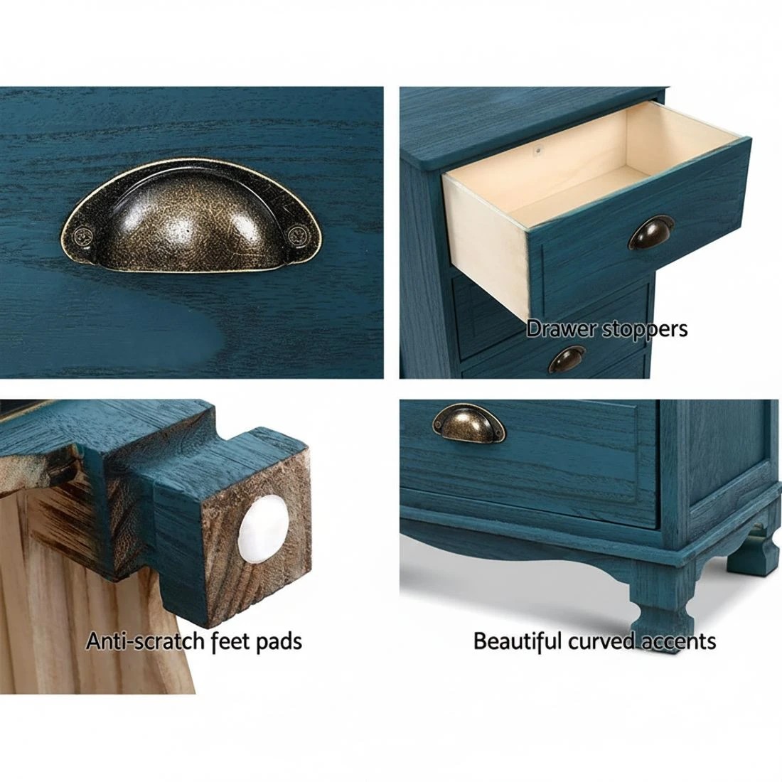 5 Artiss 2x Bedside Table 3 Drawers Vintage - Blue, 5 of 7