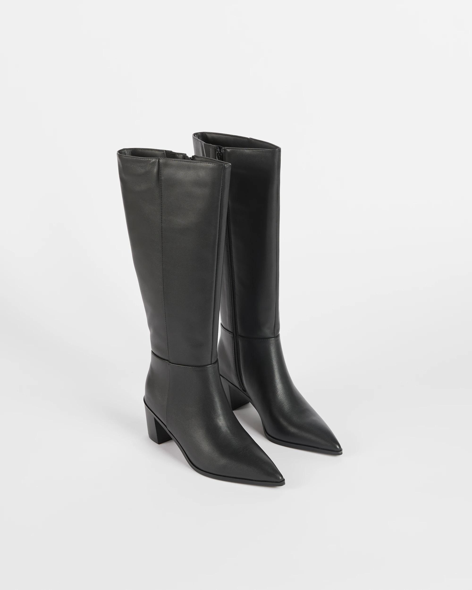 2 Target Woman Genuine Leather Block Heel Long Boot - Rose BLACK, 2 of 3