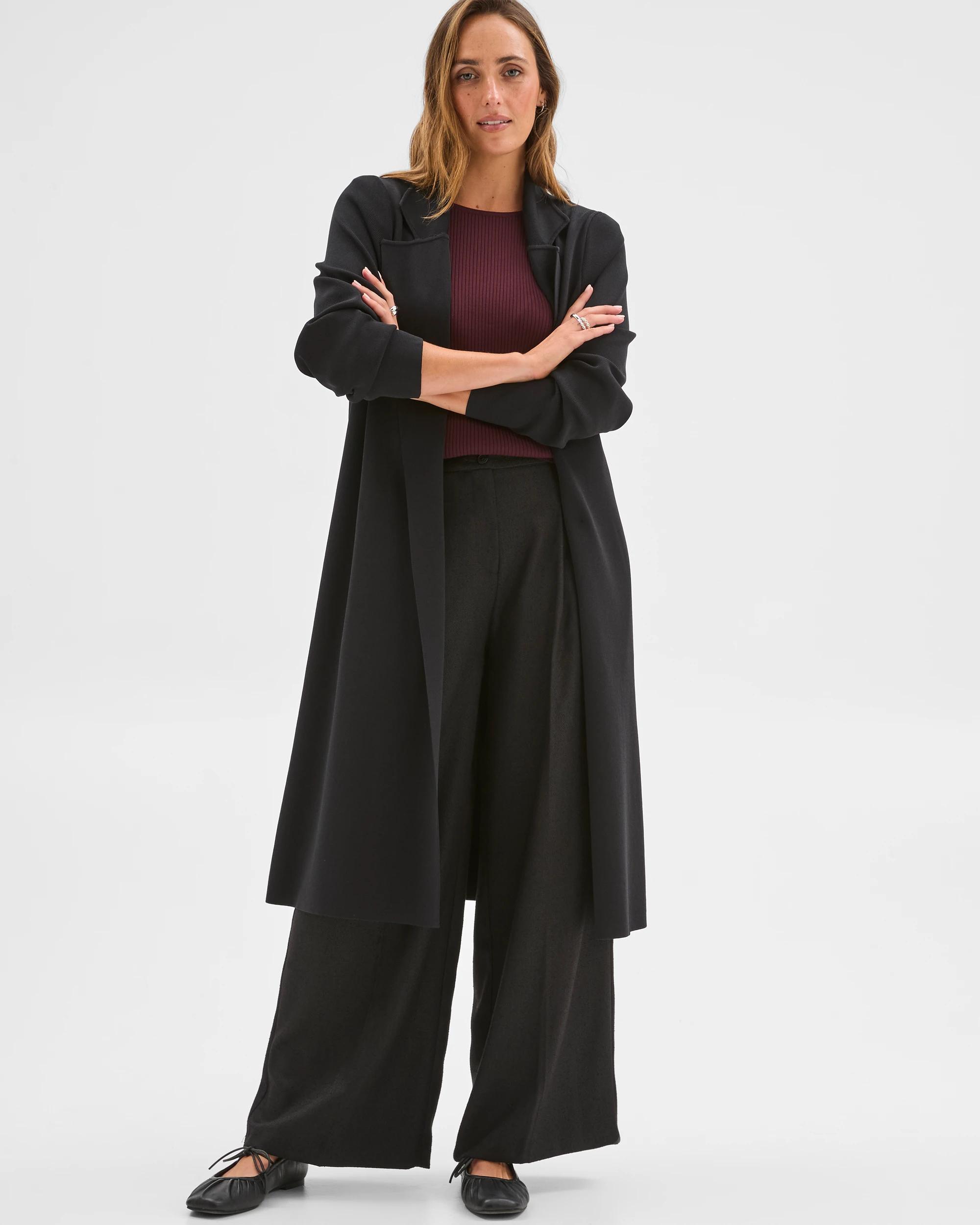 1 Preview Crepe Knit Midi Length Coat BLACK, 1 of 6