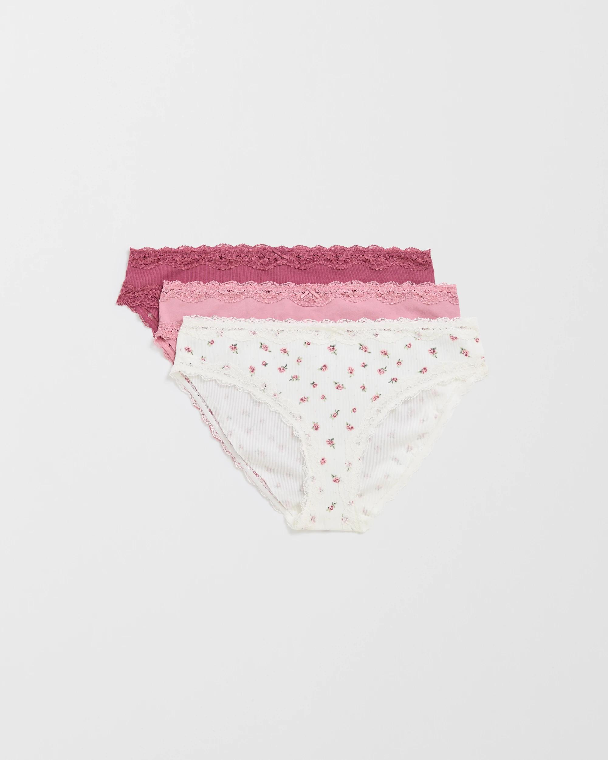 1 Target Woman Australian Cotton Blend & Lace 3 Pack Bikini Briefs ROSE DITSY FLORAL PRINT/FOXGLOVE/HAWTHORN ROSE, 1 of 4