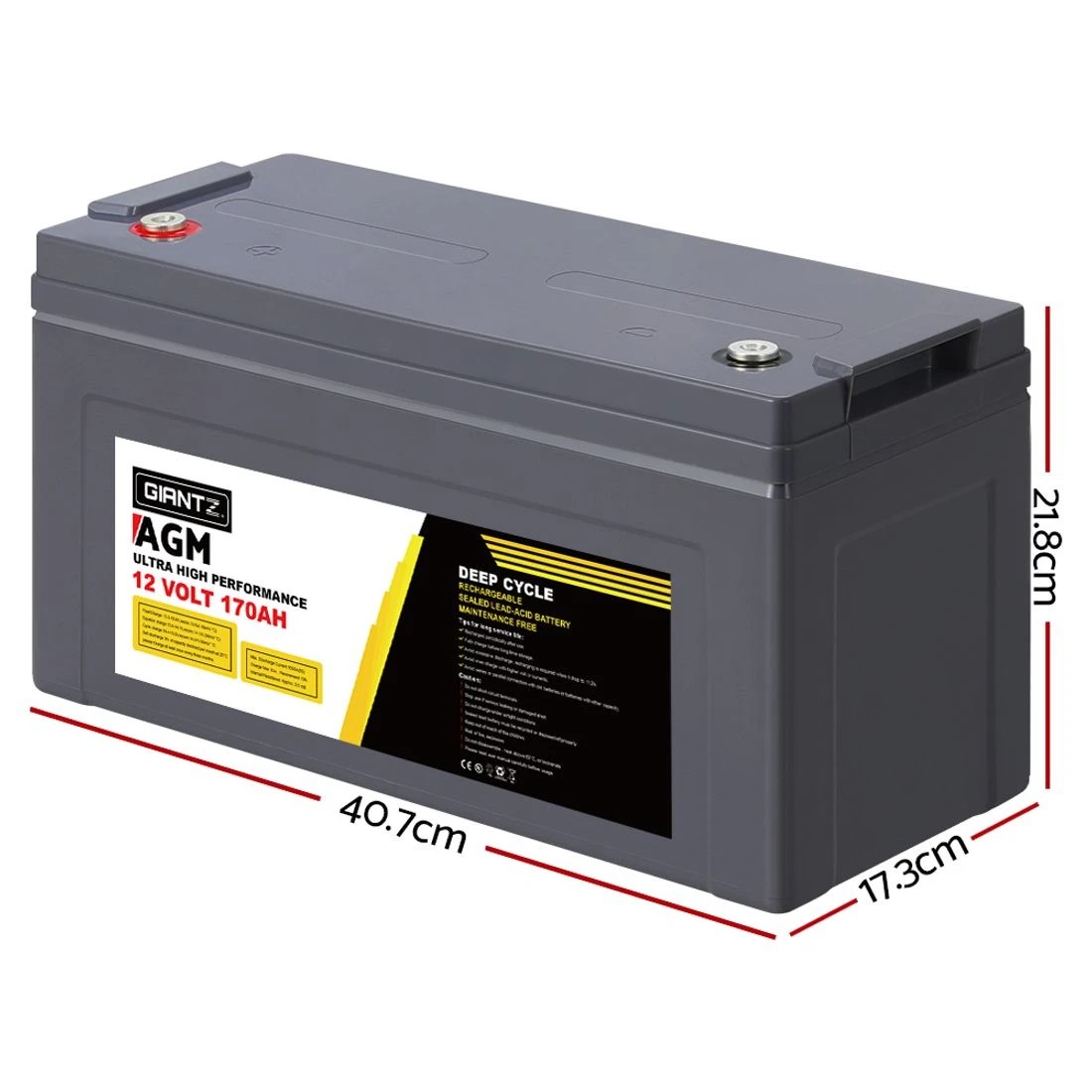 2 Giantz AGM Deep Cycle Battery 12V 170Ah Box Portable Solar Caravan Camping - Grey, 2 of 6