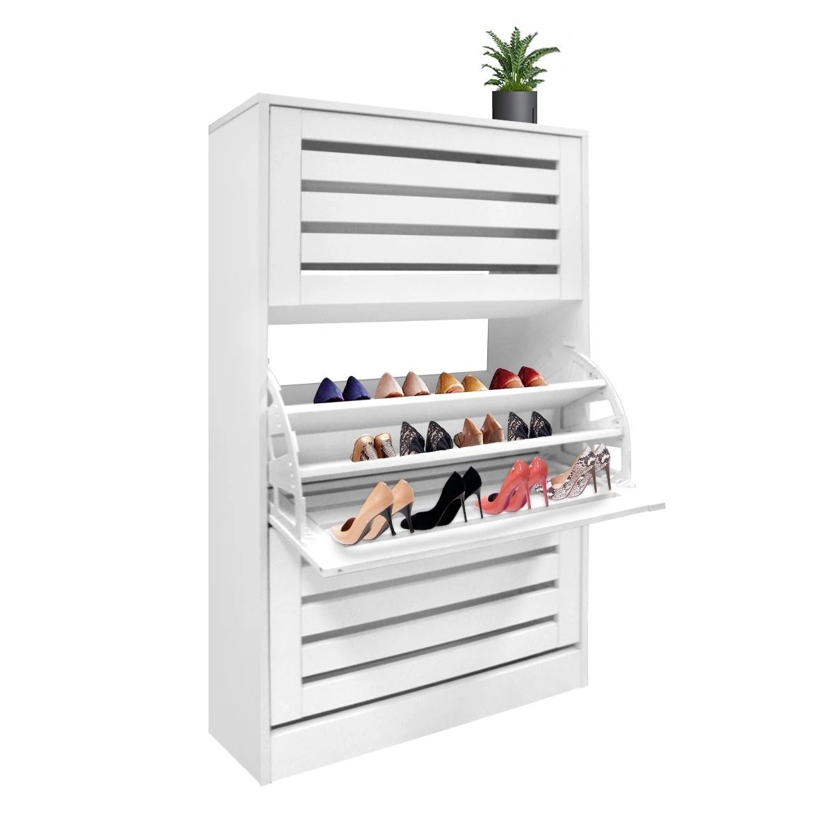 5 Ausway 45 Pair Wood Shoe Storage Cabinet 3 Door Shoe Organizer Rack - White, 5 of 6