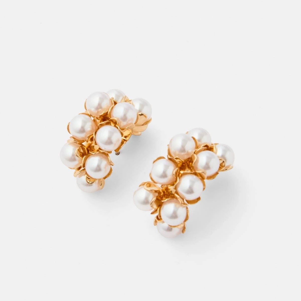 2 2 Rows Faux Pearl Hoop Earrings - Gold Tone and White, 2 of 5