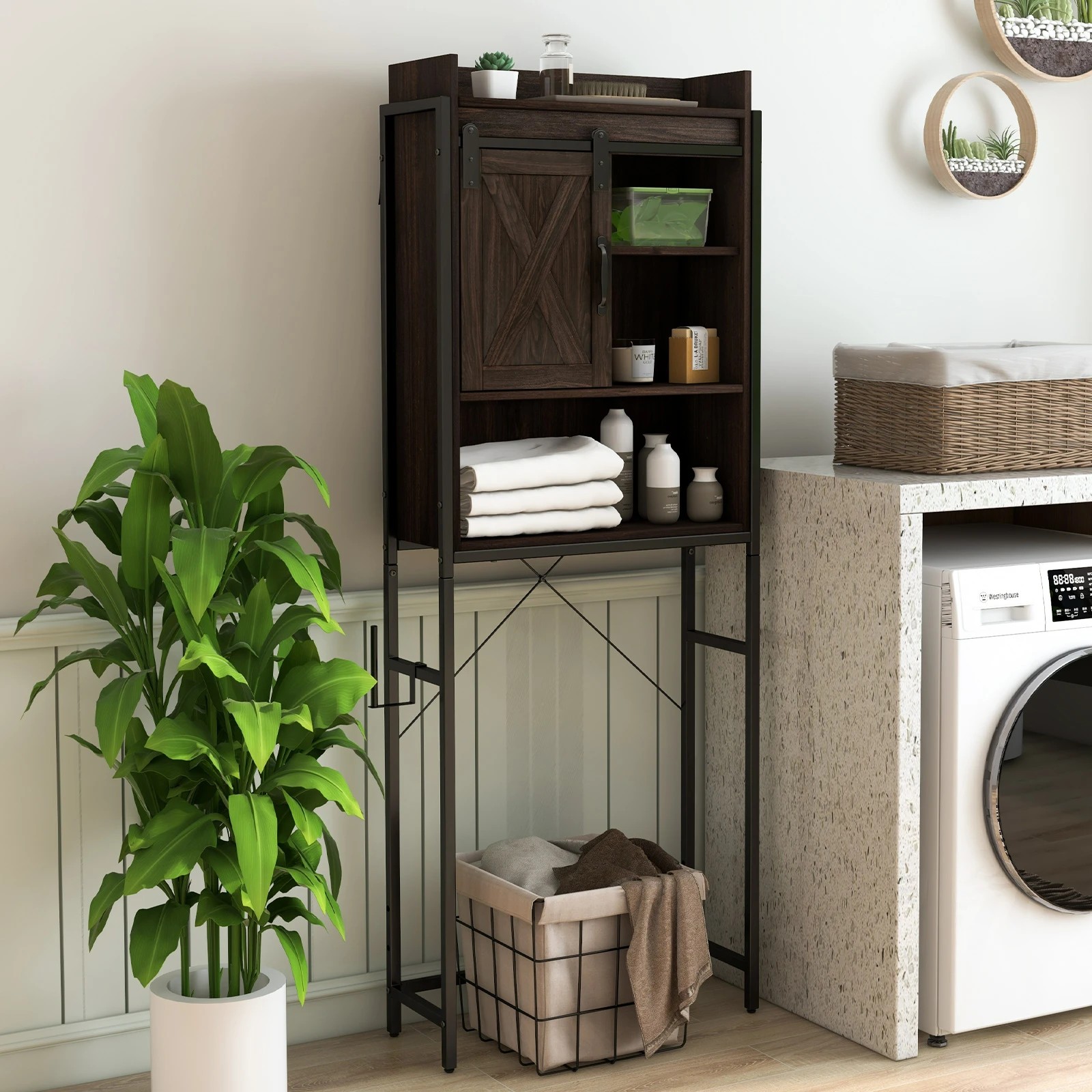 3 Costway 4-Tier Over Toilet Storage Cabinet w/Shelf & Sliding Door Bathroom, 3 of 4